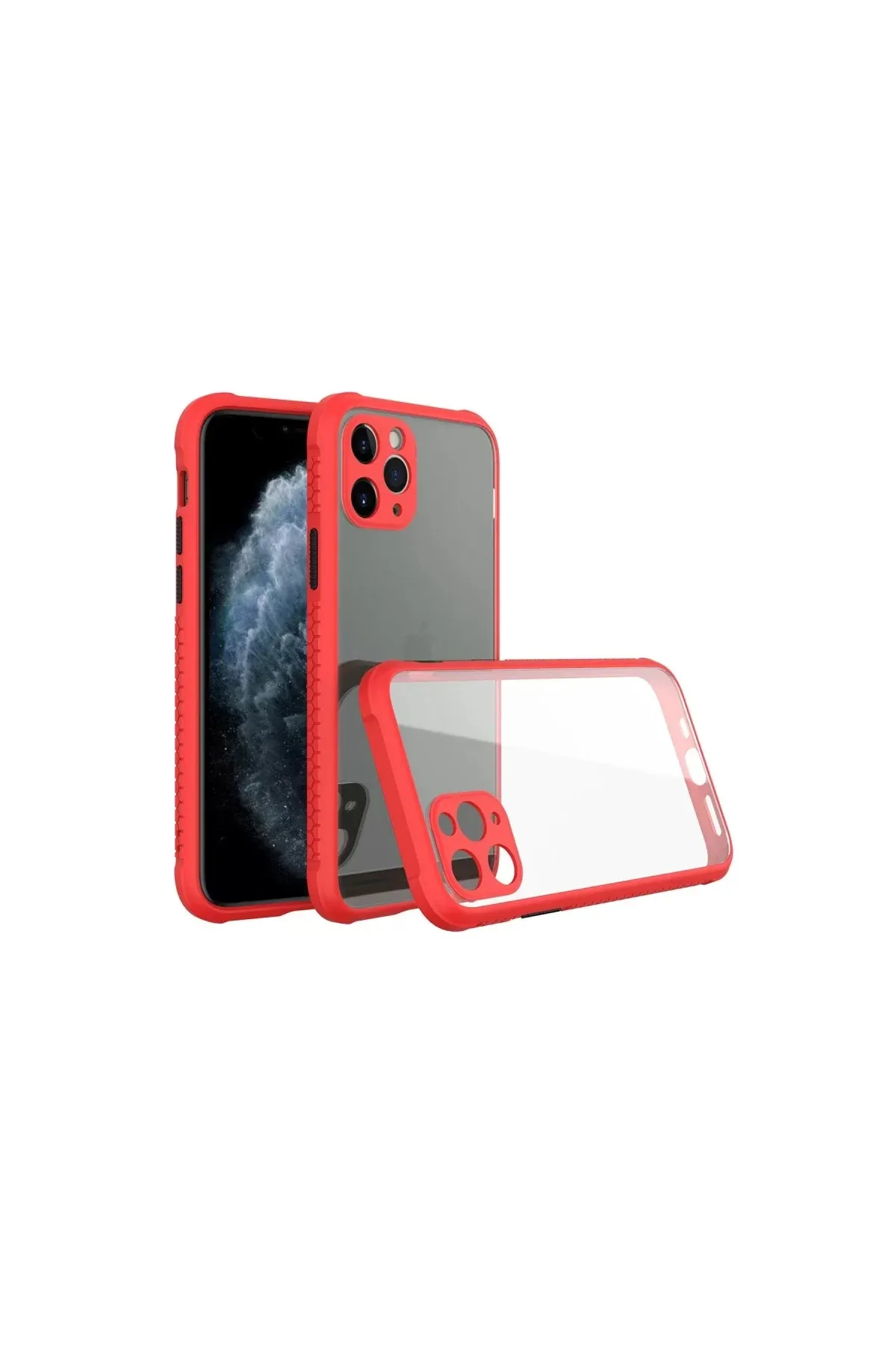 Newface Apple iPhone 11 Pro Max Kılıf Miami Şeffaf Silikon - Kırmızı