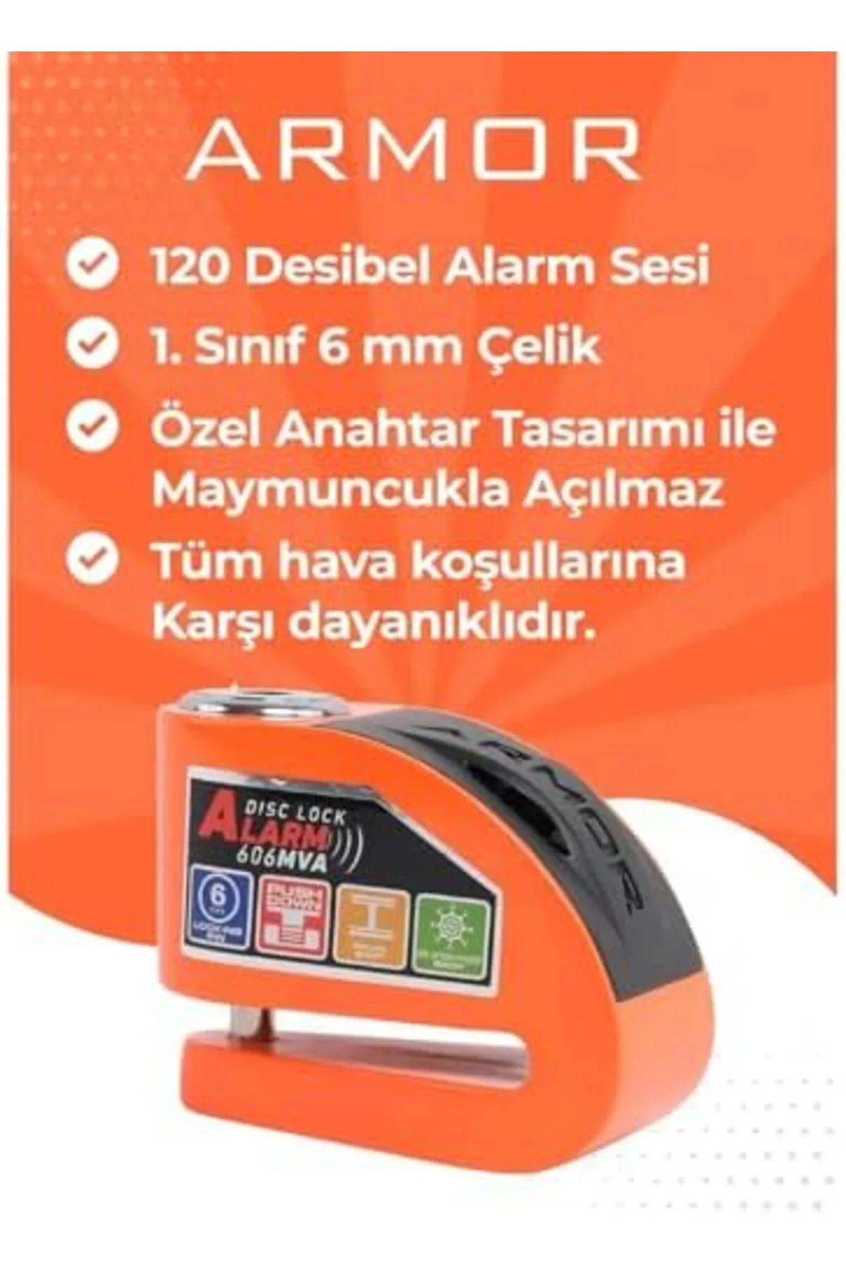 6Mm Turuncu Renkli Alarmlı Disk Kilidi 1089604