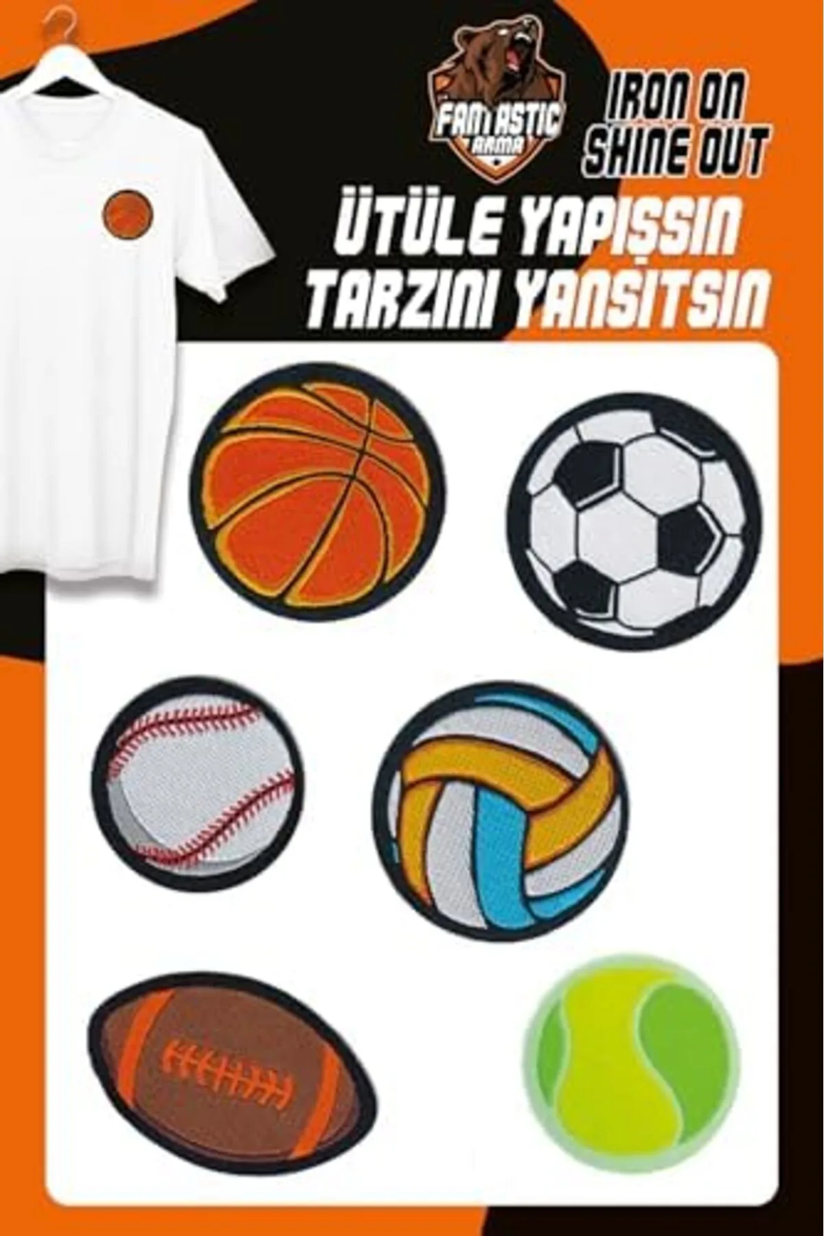 zkra shop ÜTÜ İLE YAPIŞAN DOKUMA ARMA SETİ PATCH TOP, TOPLAR, FUTBOL, BASKETBOL, TENİS, VOLEYBOL TOP