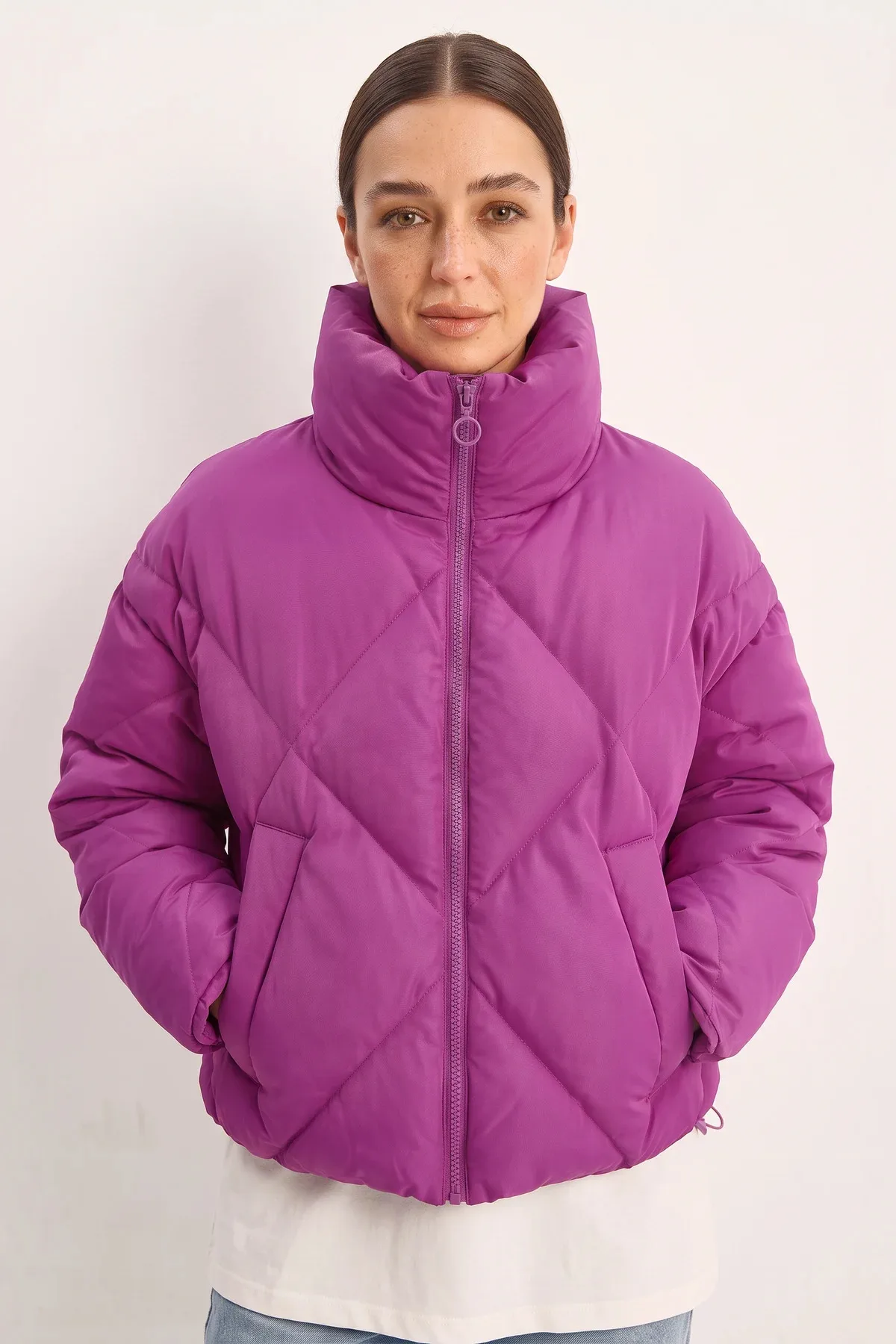 Kadın Oversize Şişme Fuşya Mont