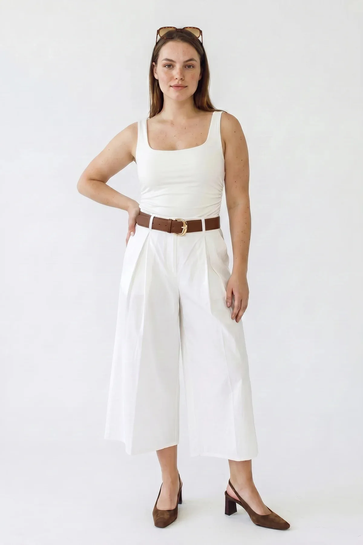 Kadın Yüksek Bel Pile Detaylı Geniş Paça Culotte Kırmızı Pantolon