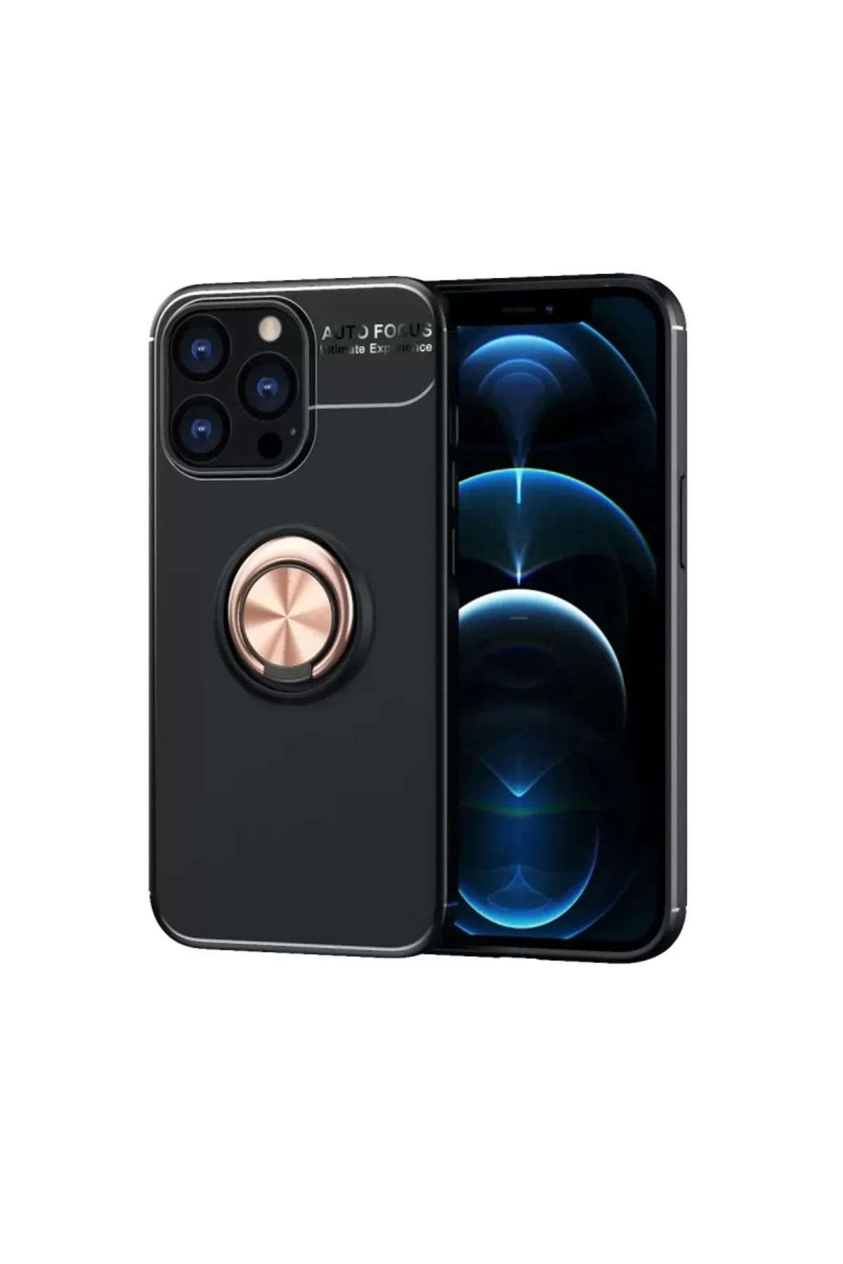 Newface iPhone 13 Pro Kılıf Range Yüzüklü Silikon - Siyah-Gold