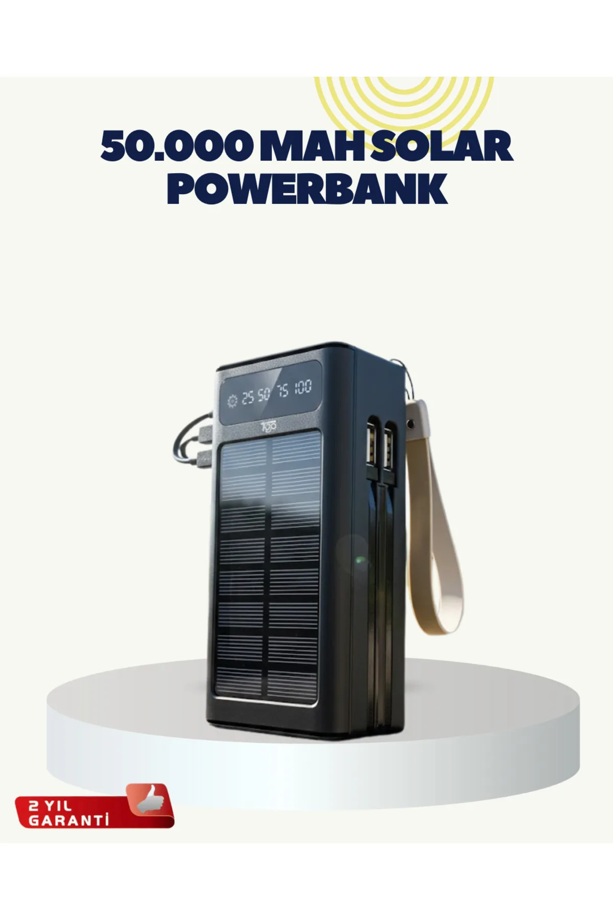 LED Aydınlatmalı Güneş Panelli Powerbank Seyahat ve Kamp İçin Taşınabilir Ş