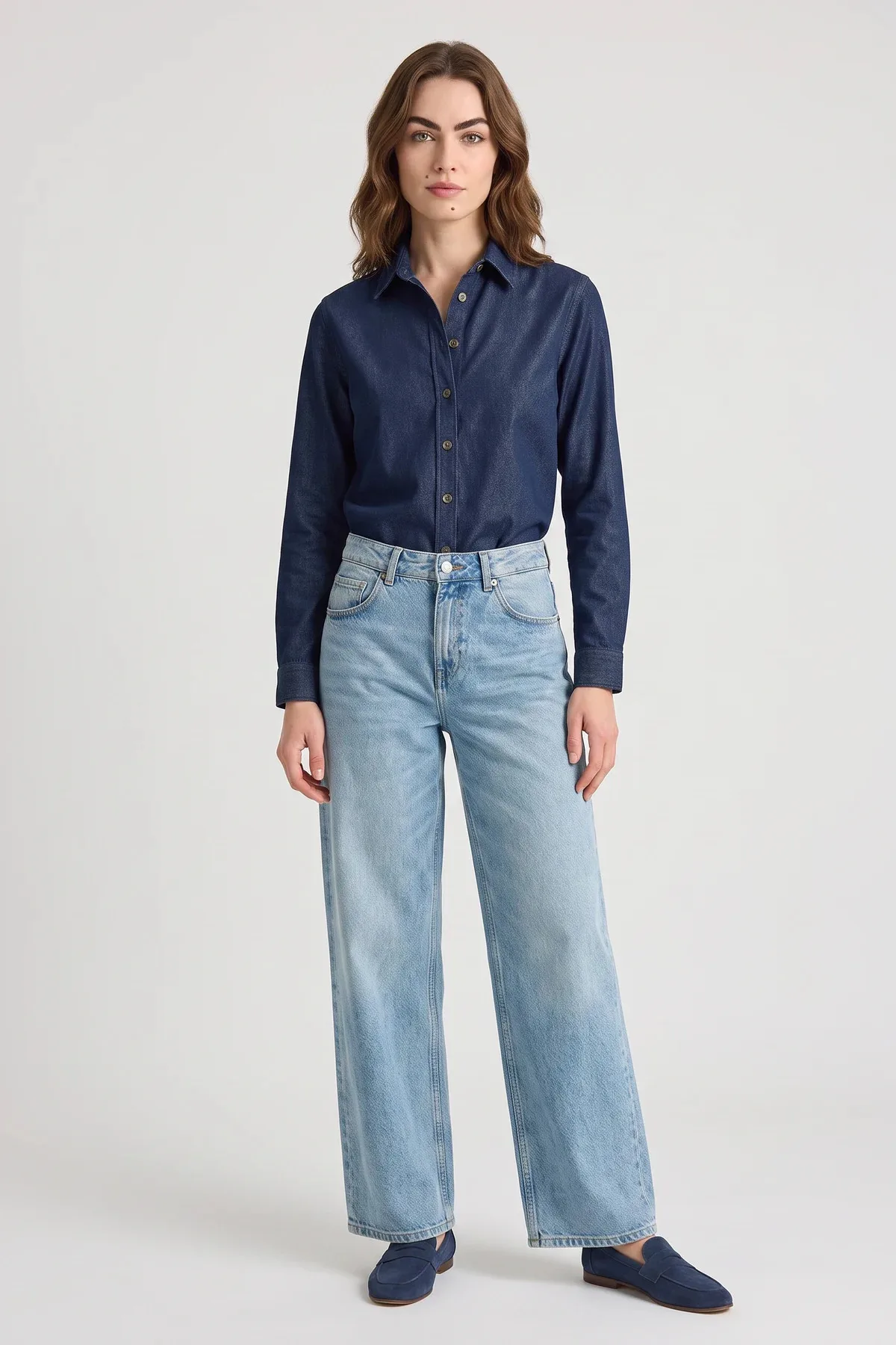 Kadın Regular Fit Denim Lacivert Gömlek