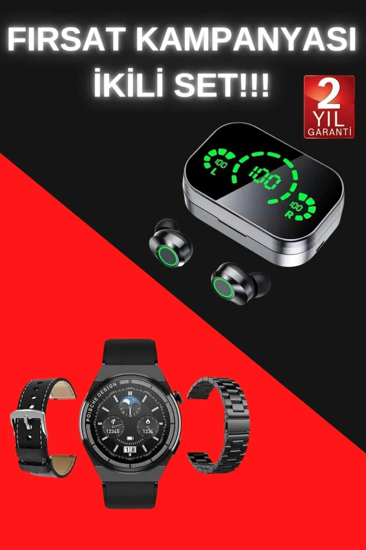 TWS Bluetooth Kulaklık ve Akıllı Saat Uyku Takibi Nabız Ölçer Uzun Pil Ömrü