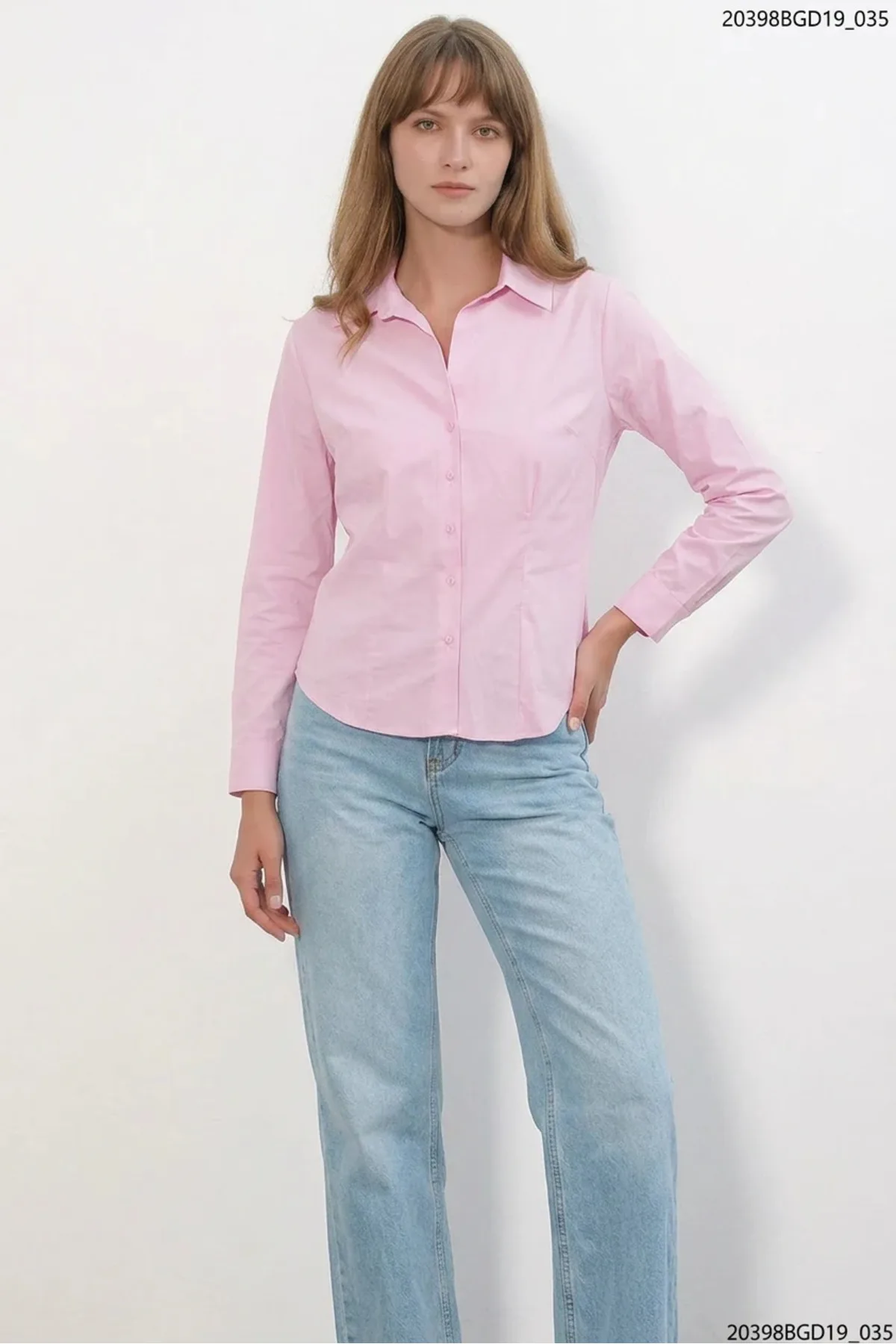 Kadın Klasik Yaka Basic Pembe Gömlek