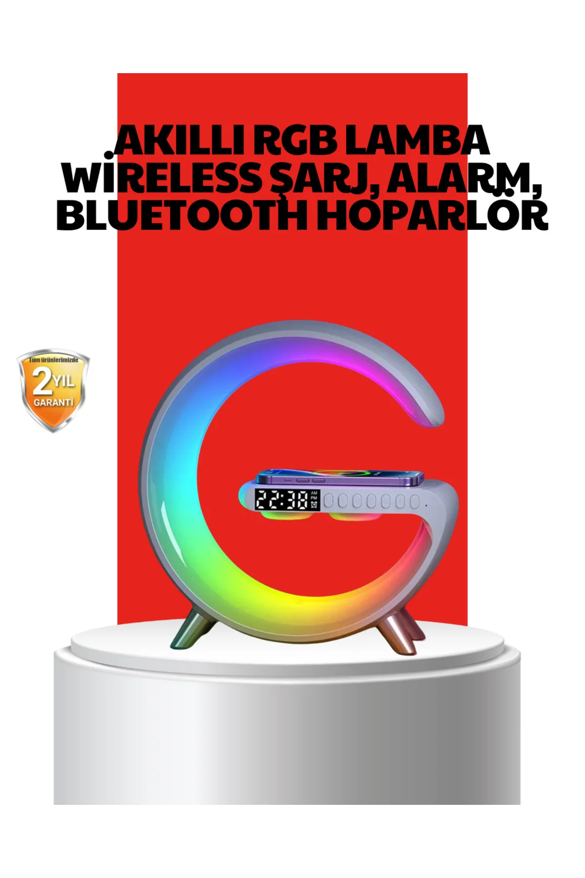 Kablosuz Şarjlı Atmosfer Lambası Bluetooth Hoparlör ve Akıllı Alarm Özellikli