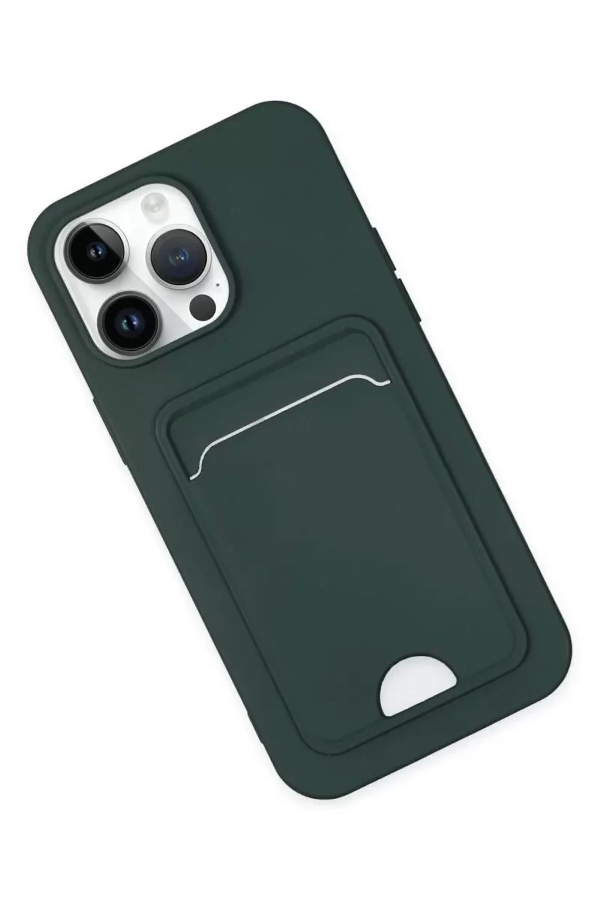 Newface Apple iPhone 14 Pro Kılıf Kelvin Kartvizitli Silikon - Koyu Yeşil