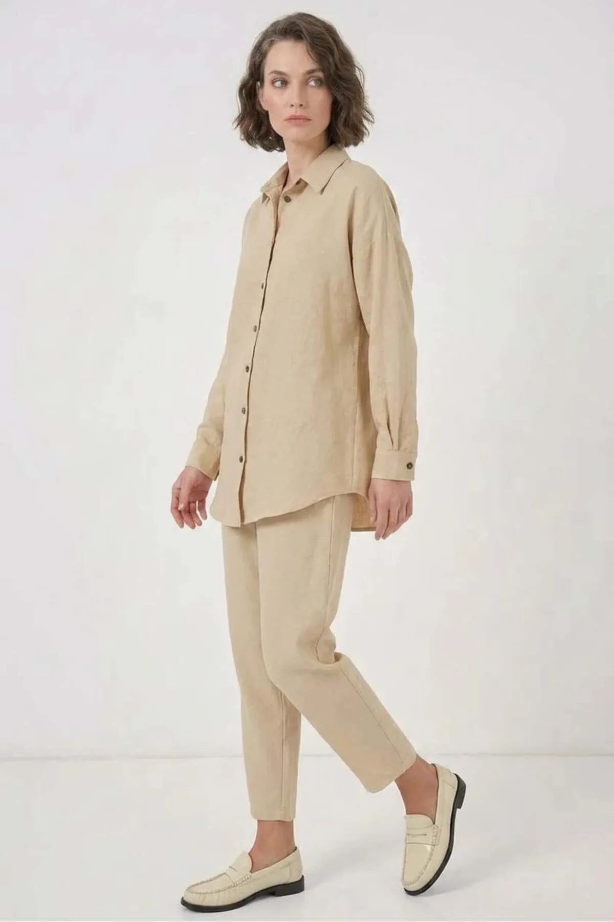 Kadın Oversize Viskon Camel Takım