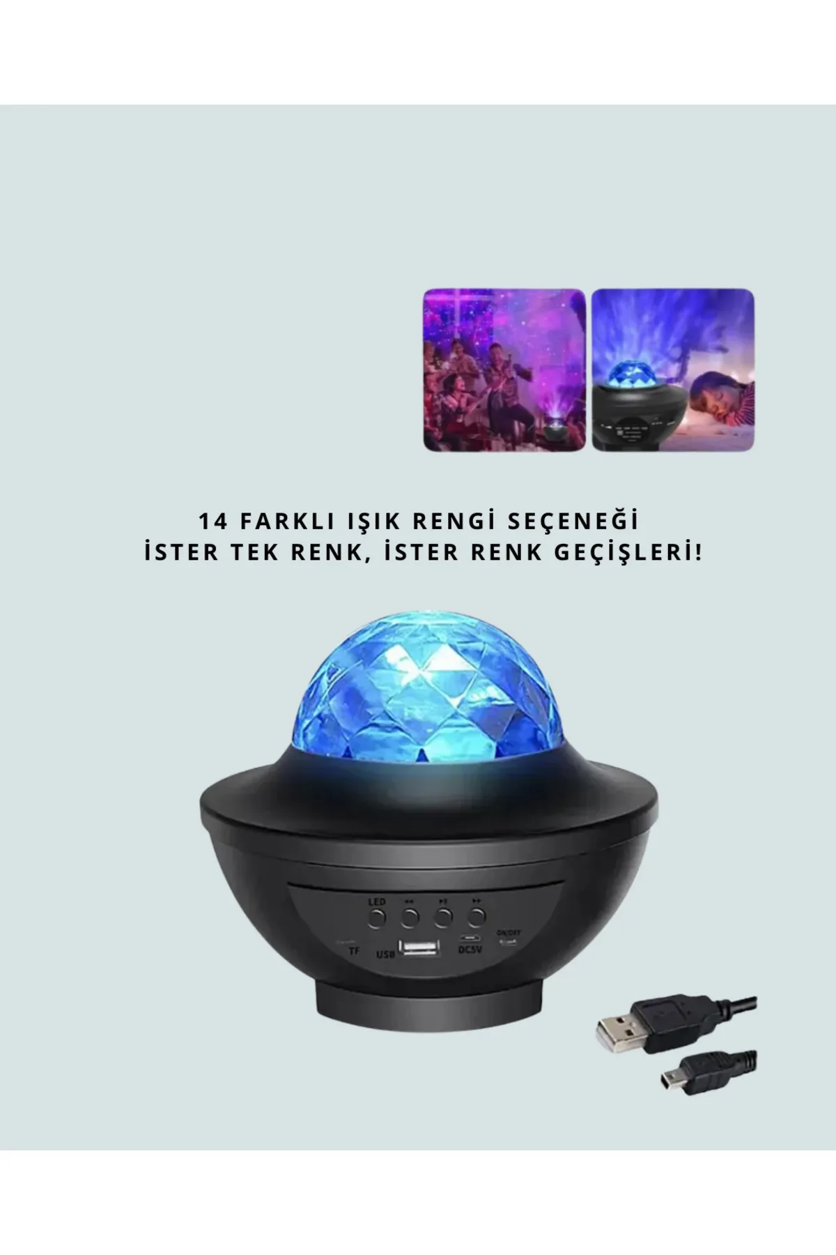 Yıldız &amp; Okyanus Dalga Projektörü – Bluetooth / USB Hoparlörlü