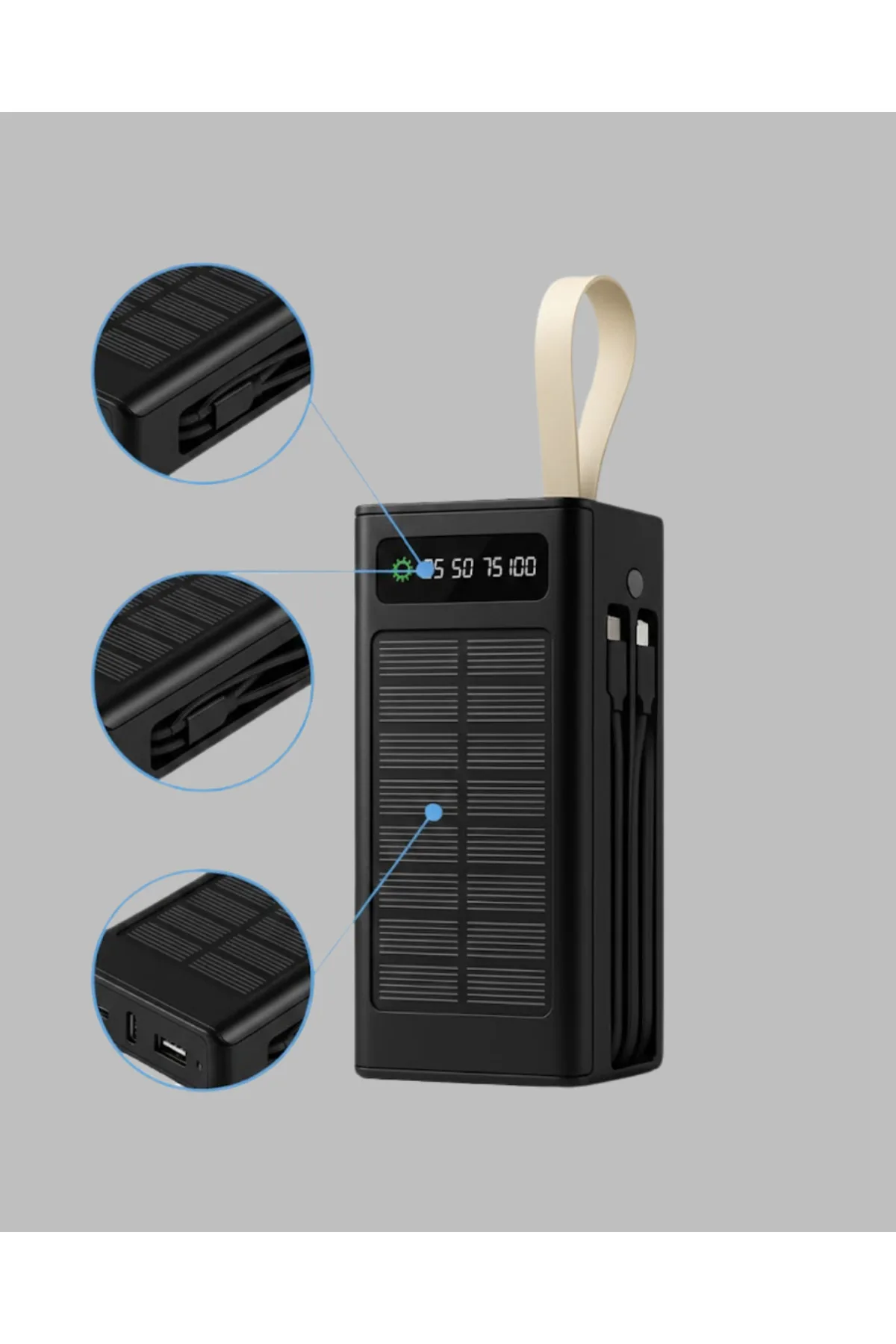 LED Aydınlatmalı Güneş Panelli Powerbank Seyahat ve Kamp İçin Taşınabilir Ş
