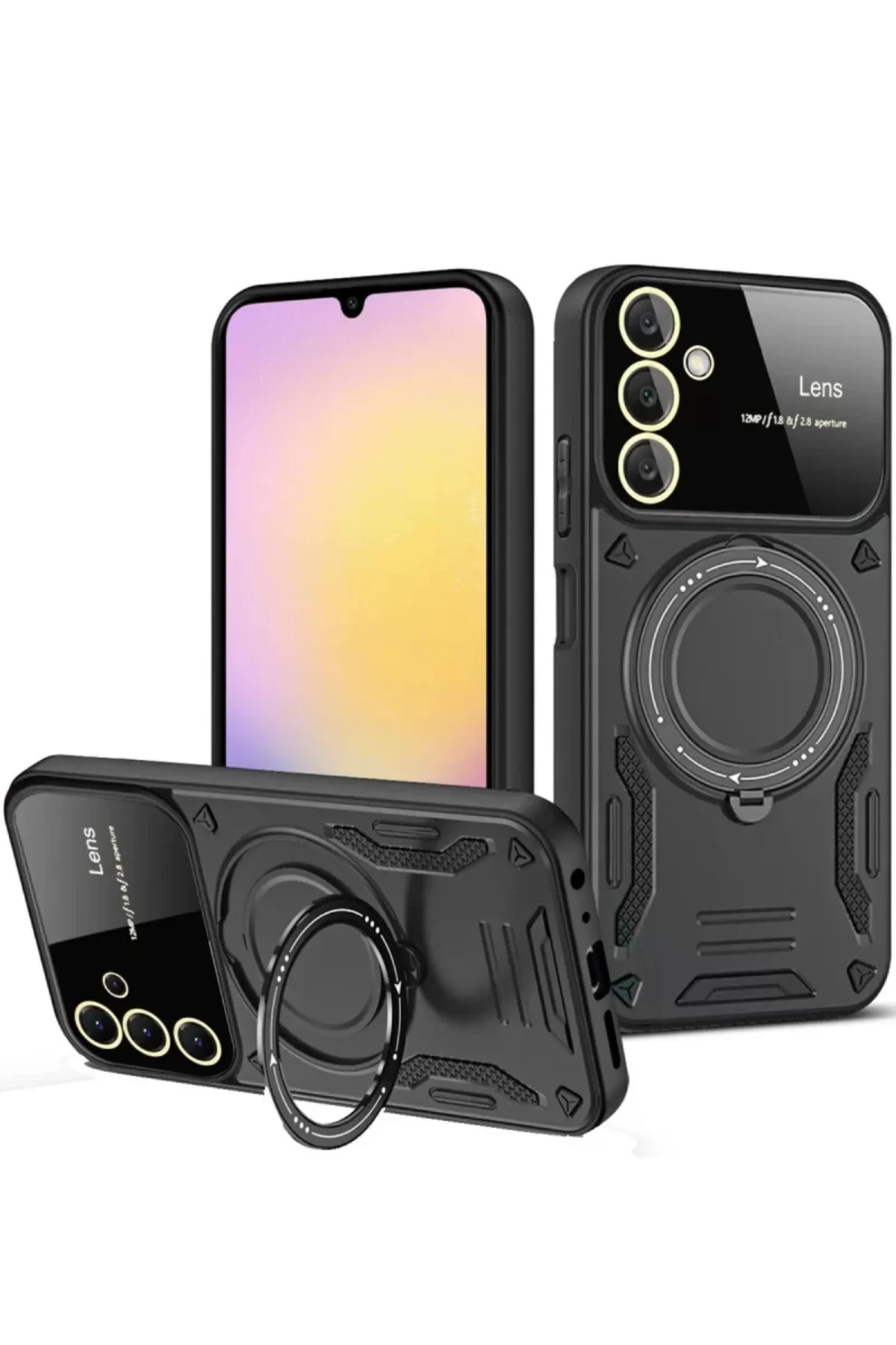Newface Samsung Galaxy A15 4G Kılıf Joy Lens Standlı Kapak - Siyah