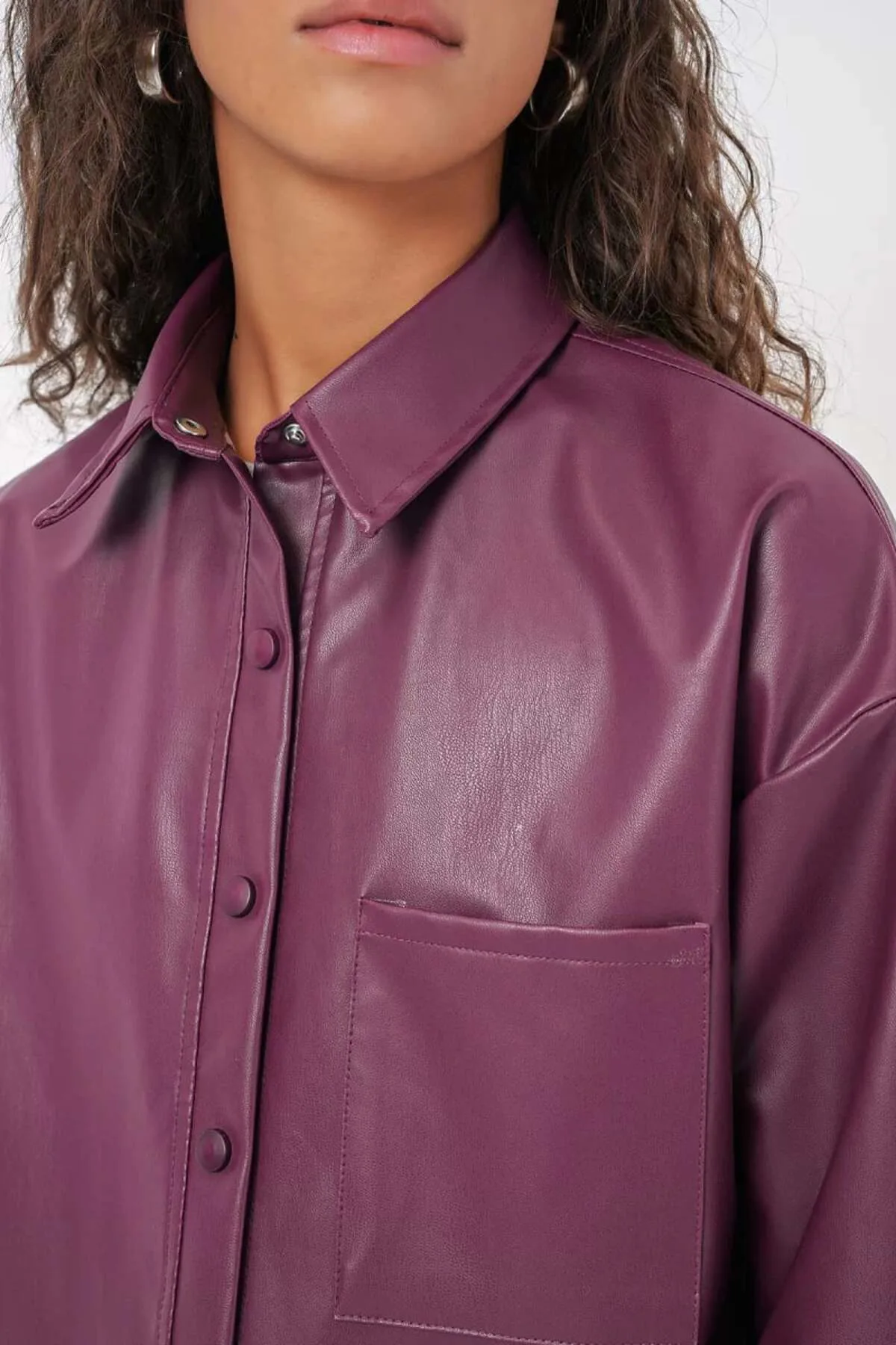 Kadın Oversize Kesim Mürdüm Gömlek