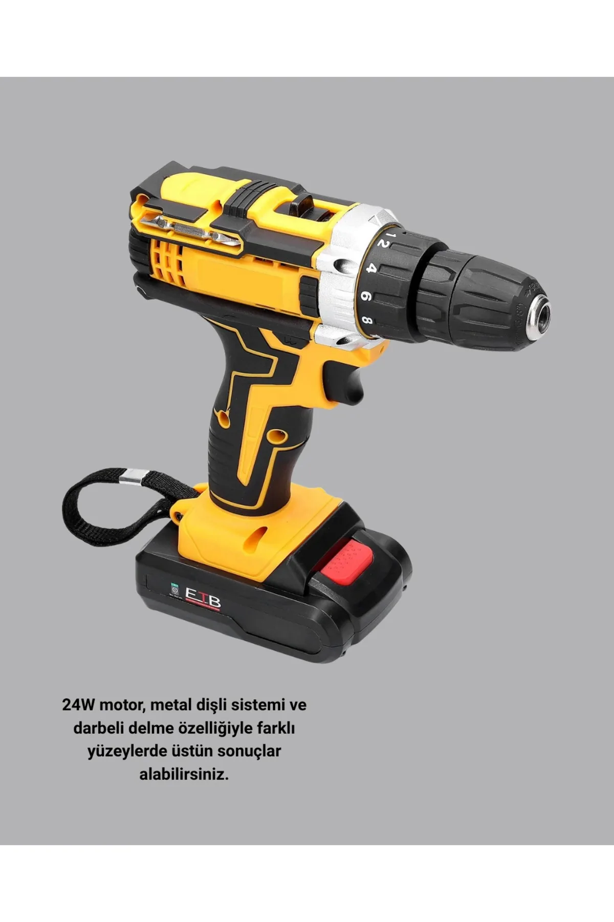 24 Parça Çift Bataryalı Akülü Darbeli Matkap – Güçlü Motor, Metal Dişli, LED Işıklı