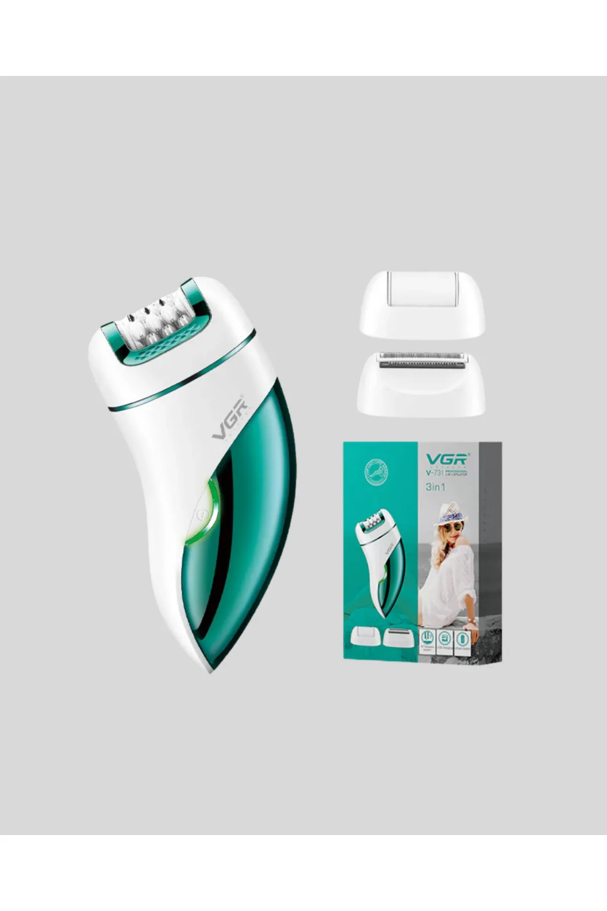 Profesyonel 3 in 1 Epilasyon Cihazı LED Aydınlatmalı Suya Dayanıklı Şarjlı VGR Epilatör