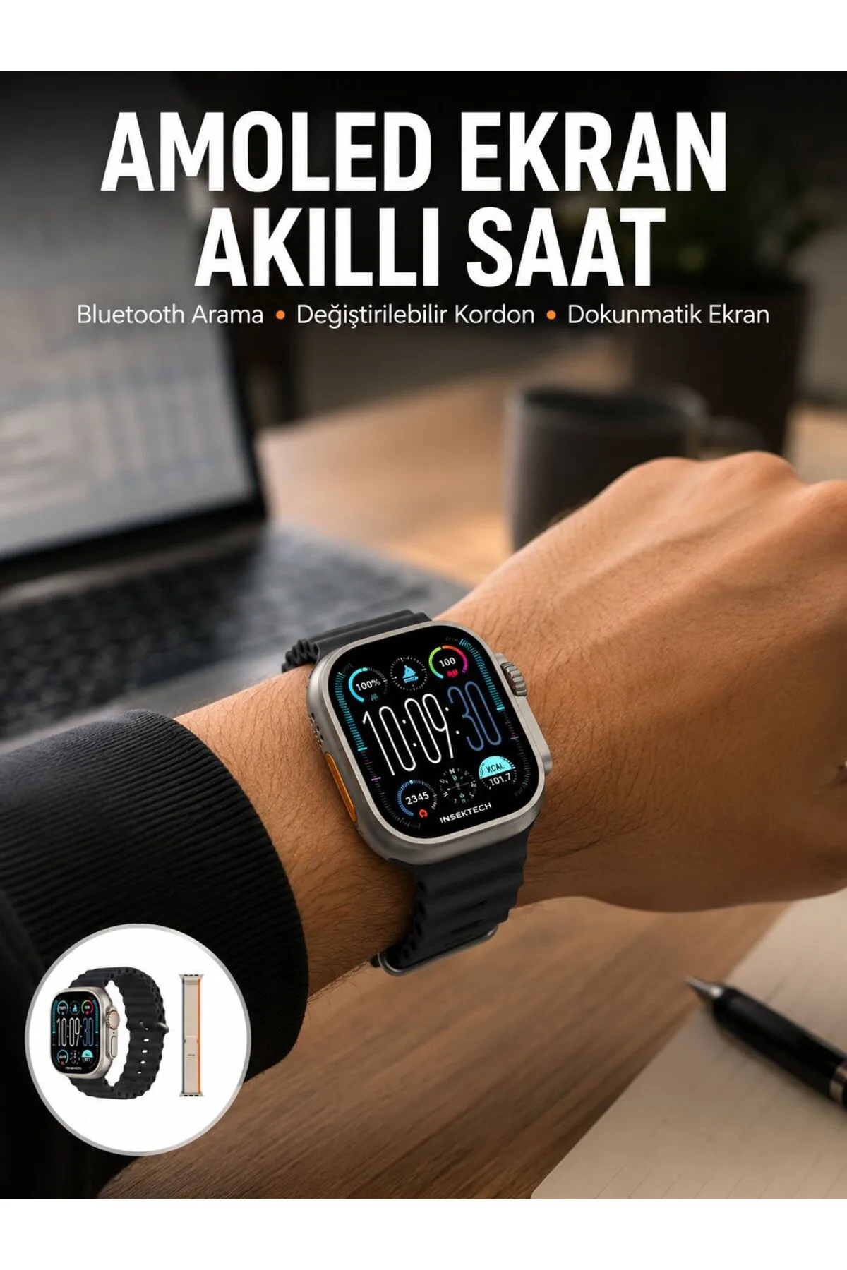 49mm Akıllı Saat Amoled Ekranlı Kadın Erkek Kol Saati Plastik Kordon Yeni Nesil