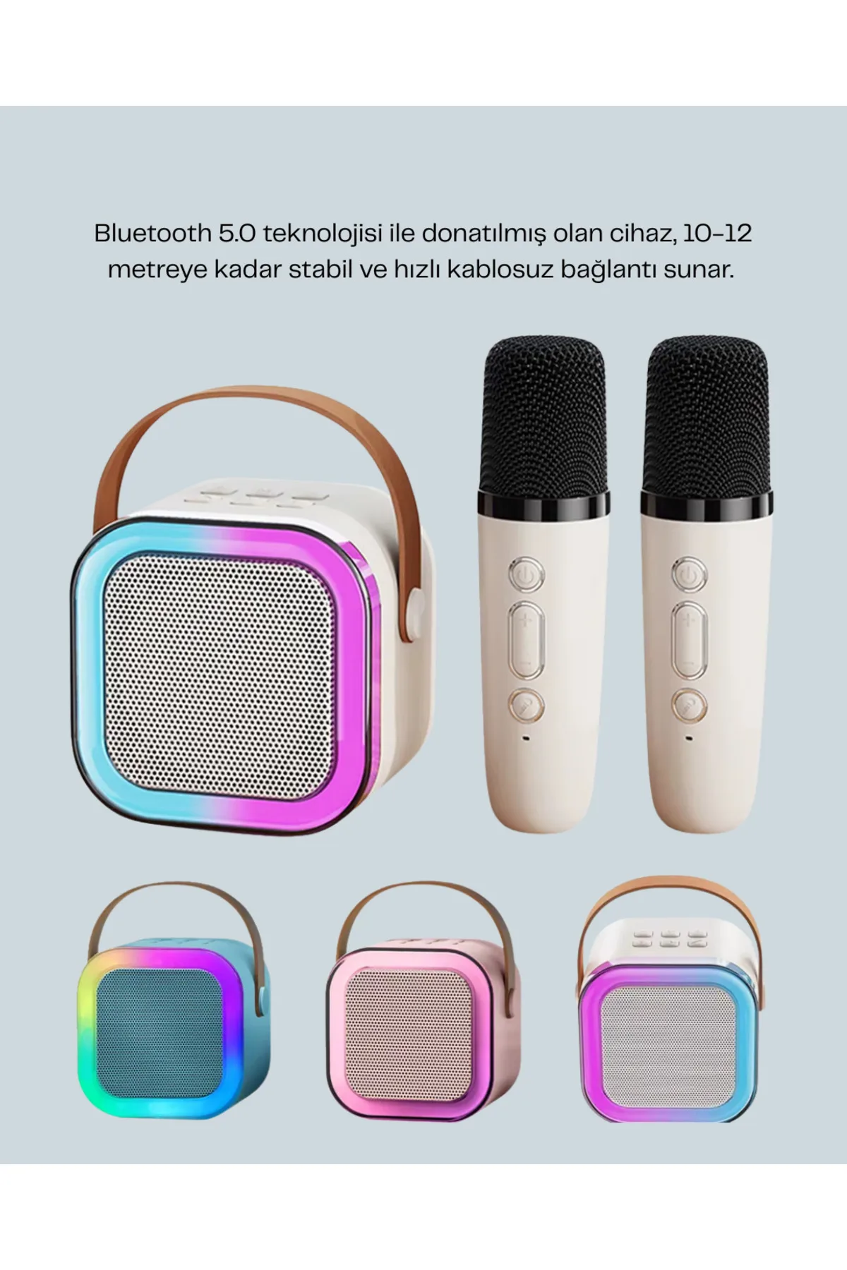 LED Işıklı Taşınabilir Karaoke Hoparlör – USB &amp; AUX Girişli