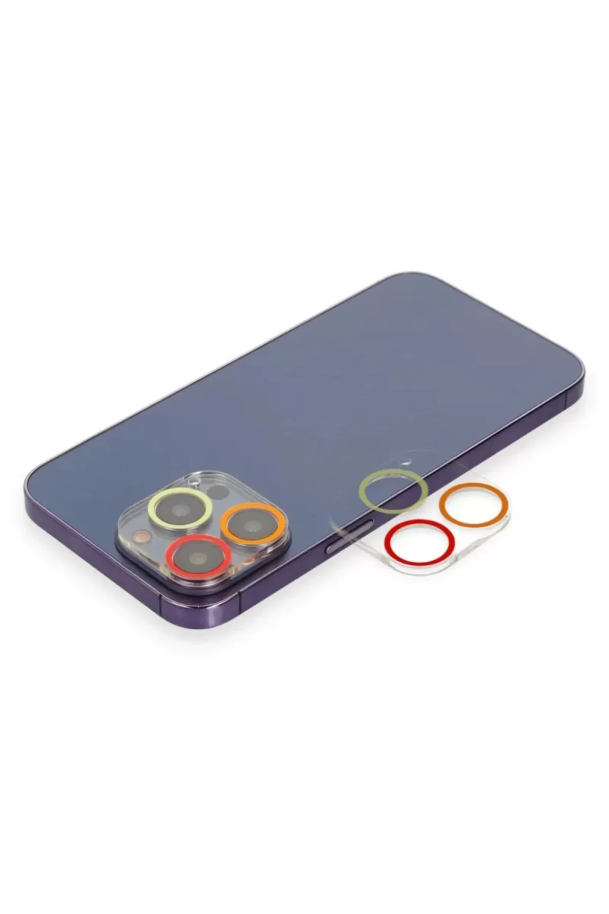 Newface Apple iPhone 13 Pro Max Renkli Kamera Lens Koruma Cam - Turuncu-Kırmızı