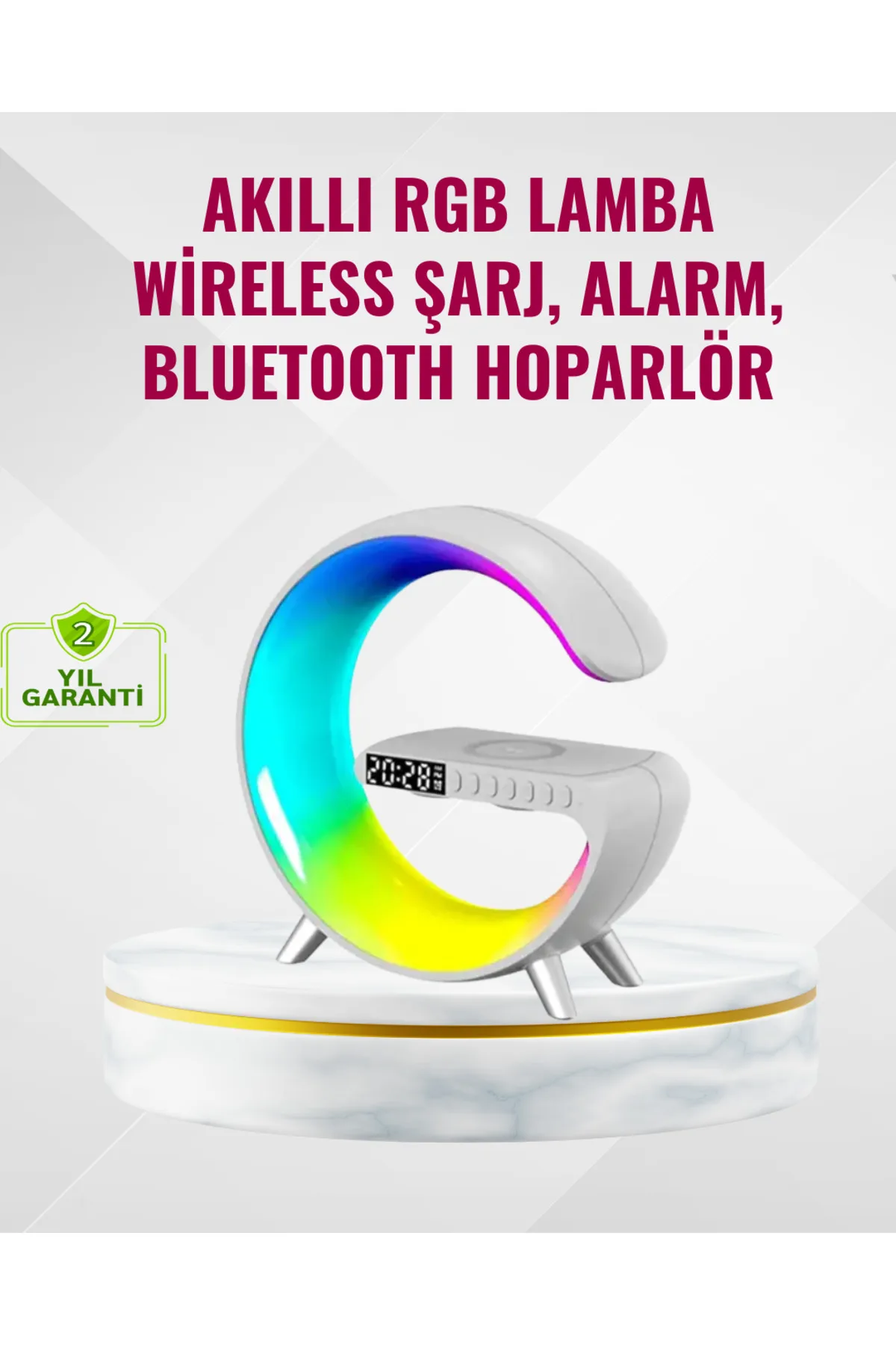 Akıllı Uyku Lambası Gündoğumu Alarmı Kablosuz Şarj ve Müzik Çalar