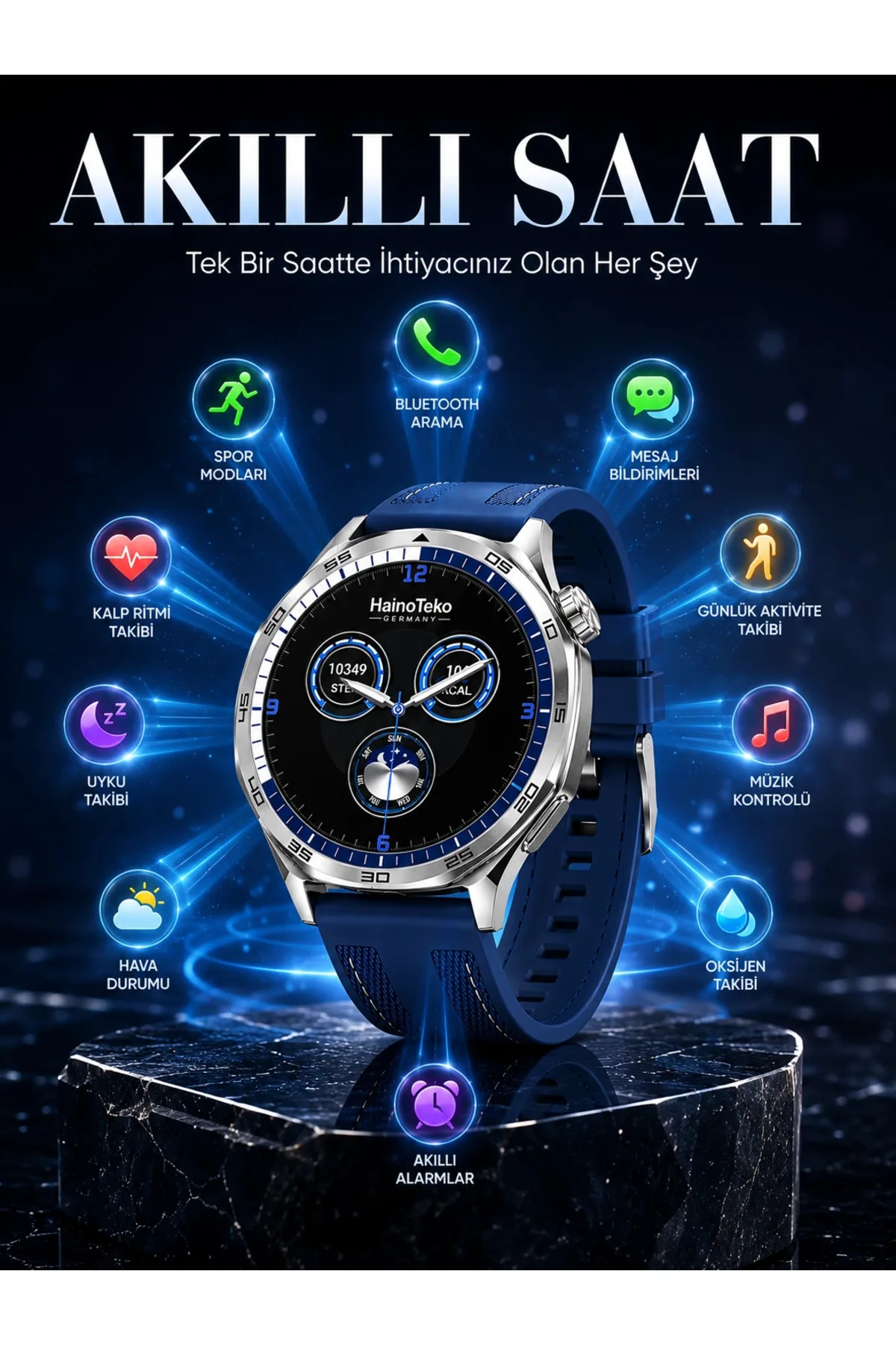 Amoled Ekranlı Bluetooth Akıllı Saat 3 Kordonlu Uzun Pil Ömürlü