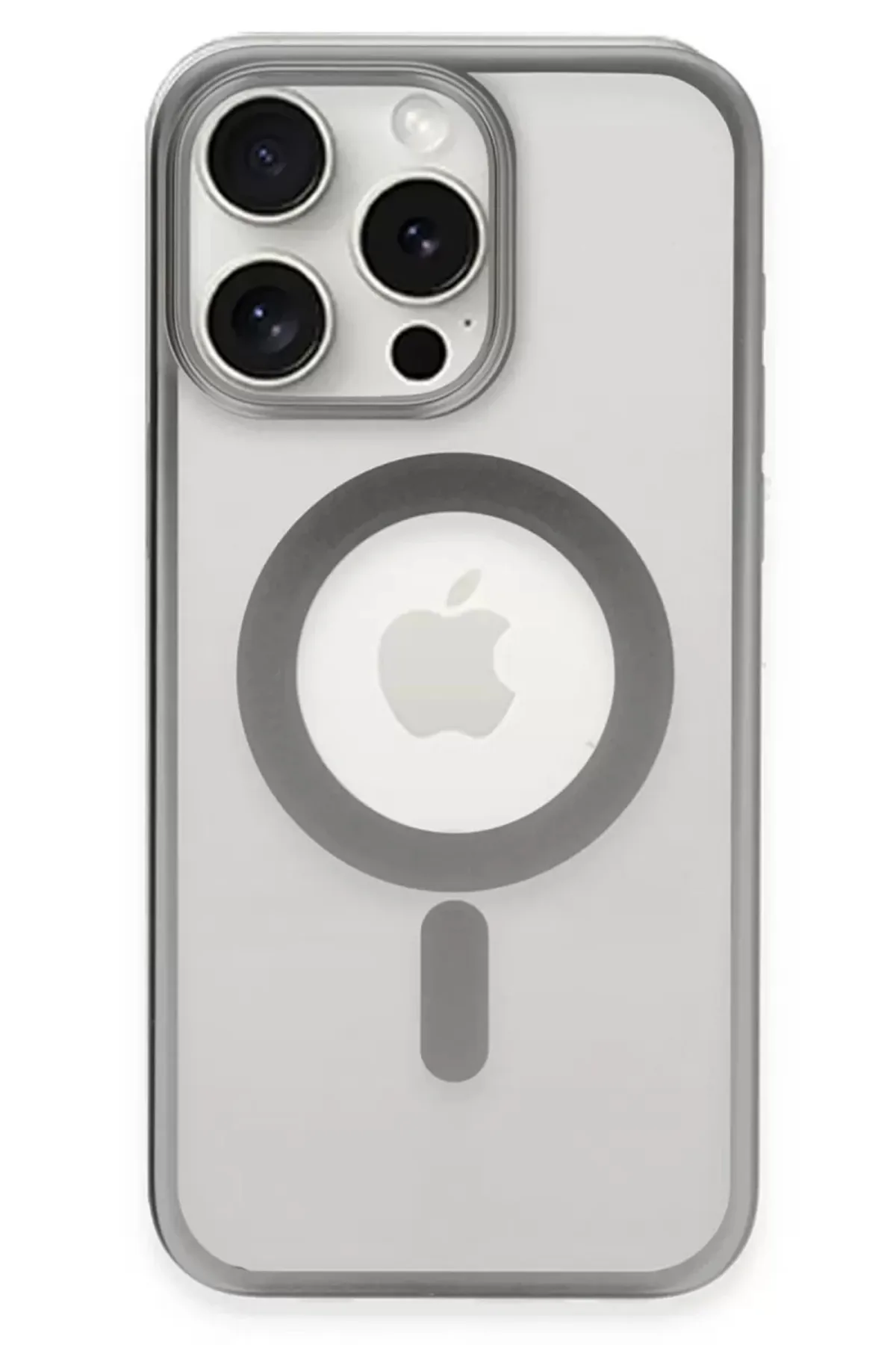 Newface Apple iPhone 15 Pro Max Kılıf Erozi Magsafe Kapak - Gümüş