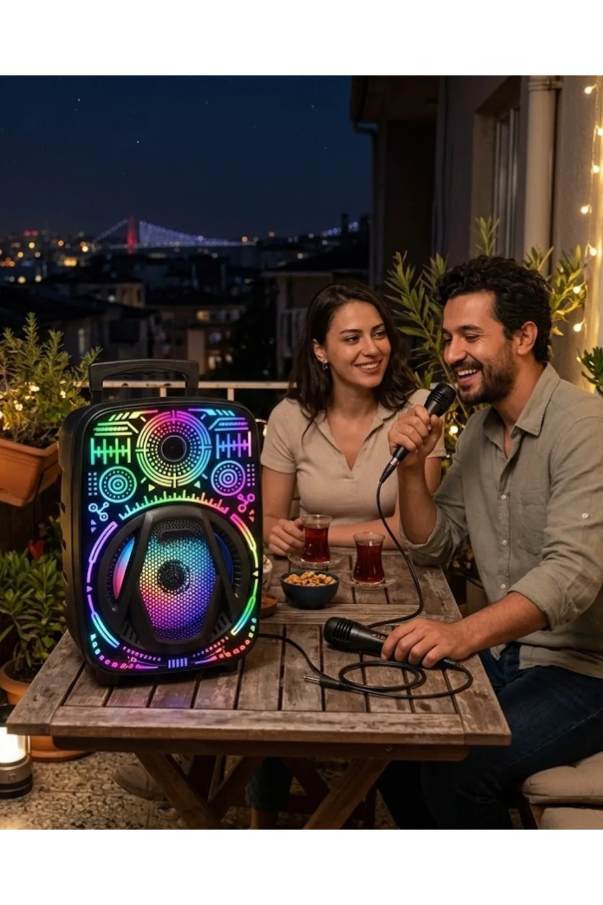 Taşınabilir Bluetooth Speaker Mikrofonlu Rgb Işıklı Karaoke Ses Sistemi
