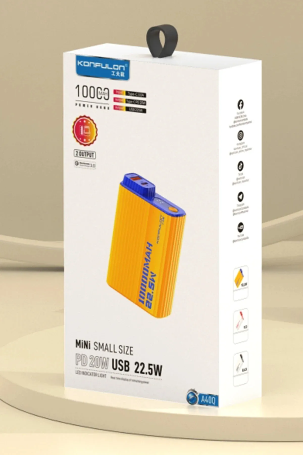 Konfulon 10. Mah Pd 20W Mini Powerbank Siyah-Beyaz Seyahat Hediyesi