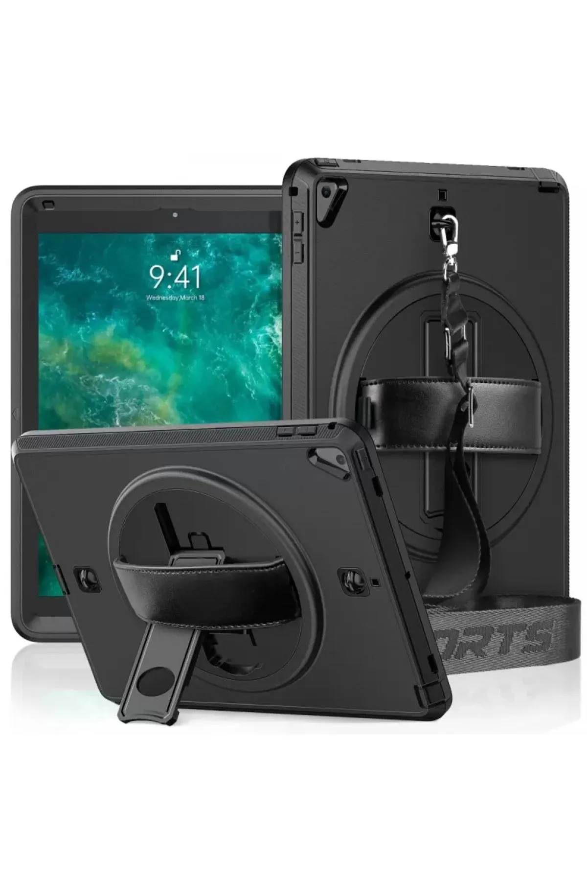 Newface Apple iPad 5 Air 9.7 Kılıf Strap-C Otterbox Tablet Kapak - Siyah