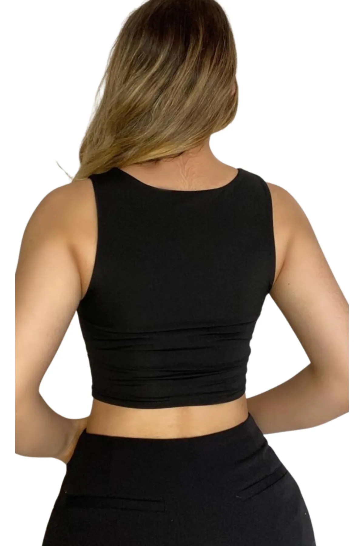 Askılı Crop Bluz-SİYAH