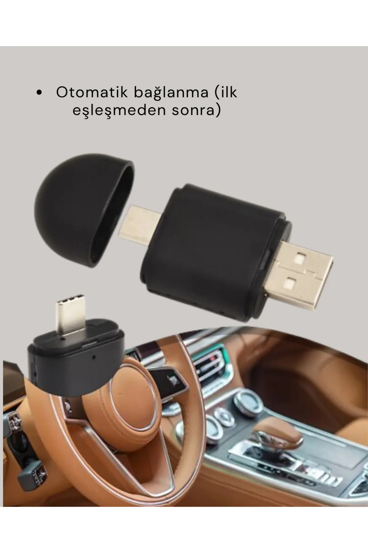 Kablosuz CarPlay ve Android Auto Dönüştürücü – USB-A &amp; Type-C Girişli Akıllı Adaptör