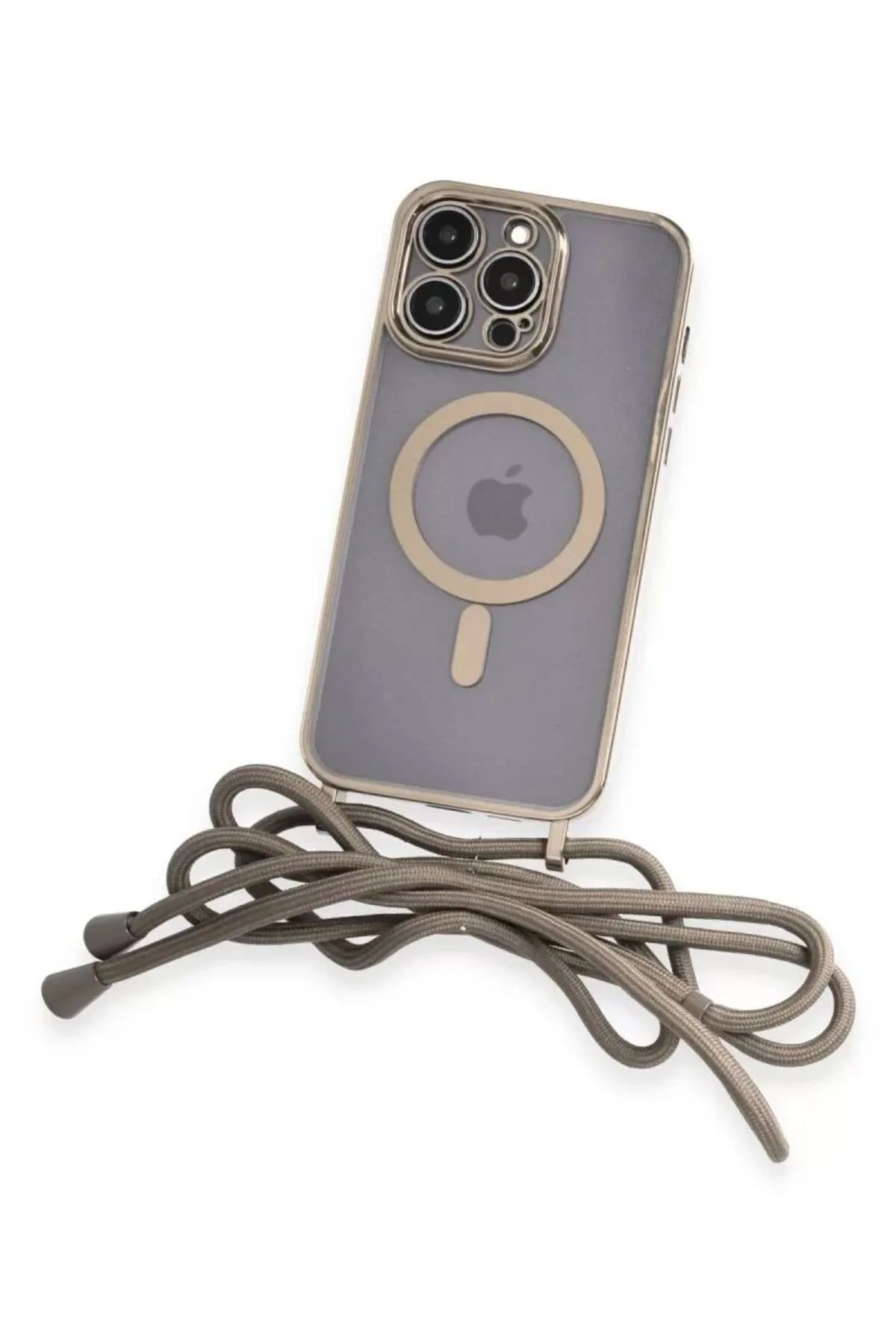 Newface Apple iPhone 12 Pro Max Kılıf Divo Lazer Askılı Magsafe Kapak - Gold