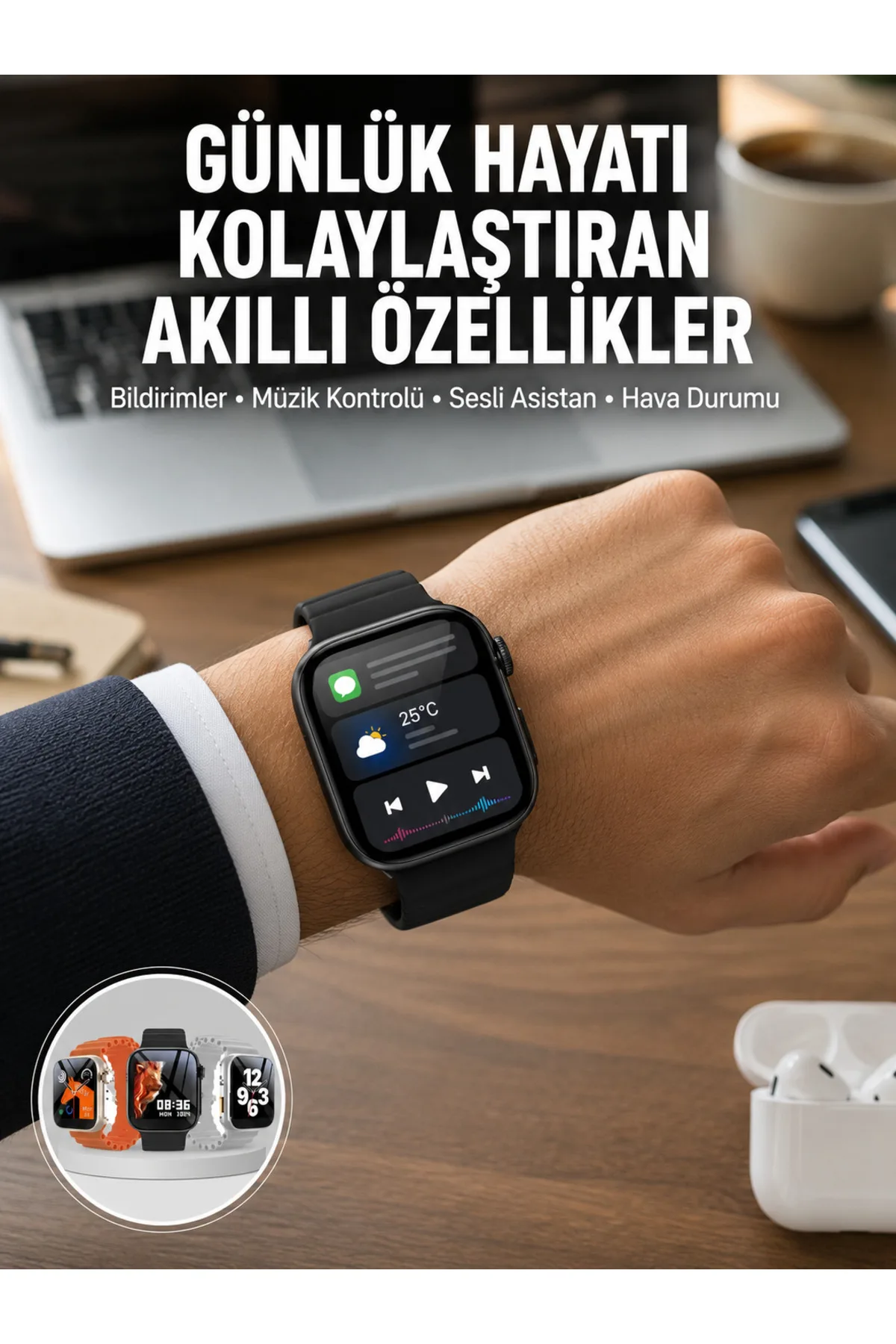 Yeni Nesil Akıllı Saat Müzik Dinleme Bildirim Görme Sesli Asistan Desteği Yeni Nesil