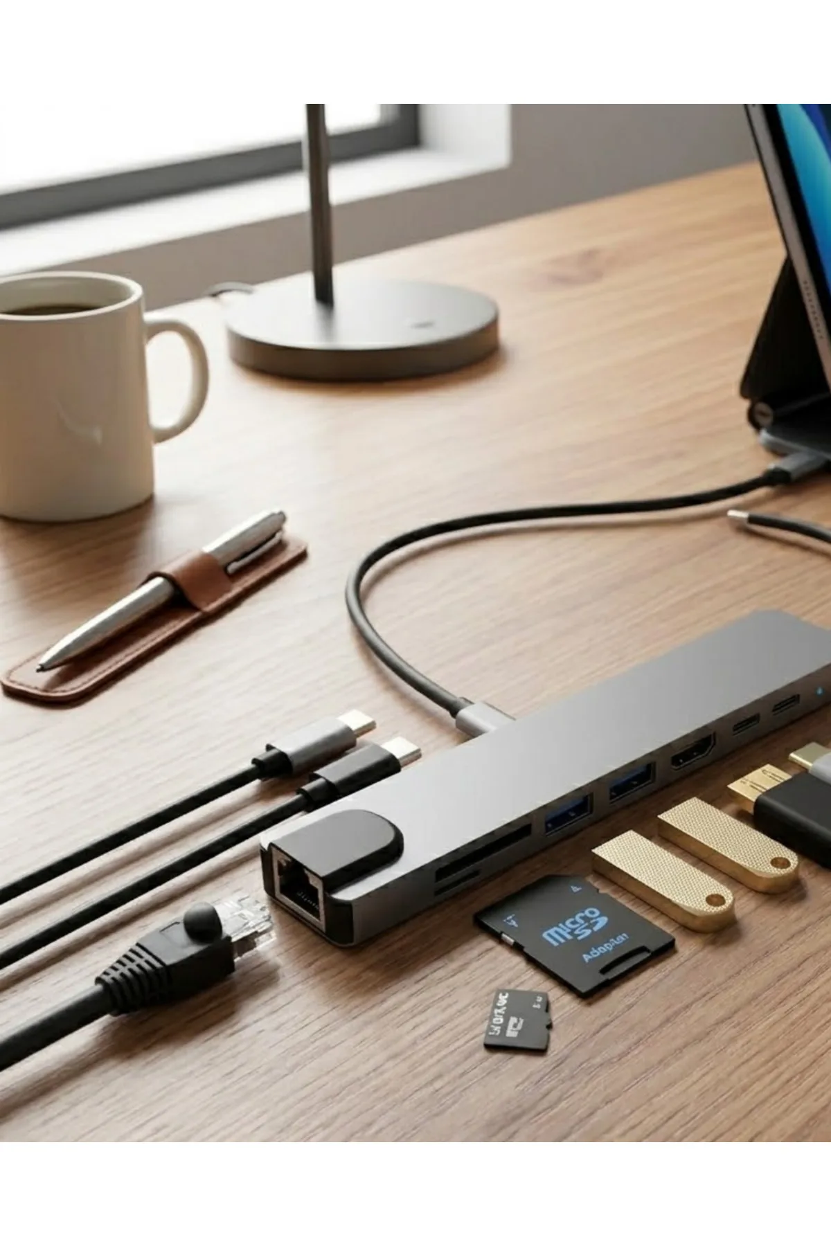 Type C Çoklu Port Hub 8 Port USB HDMI SD Kart Ethernet Adaptör