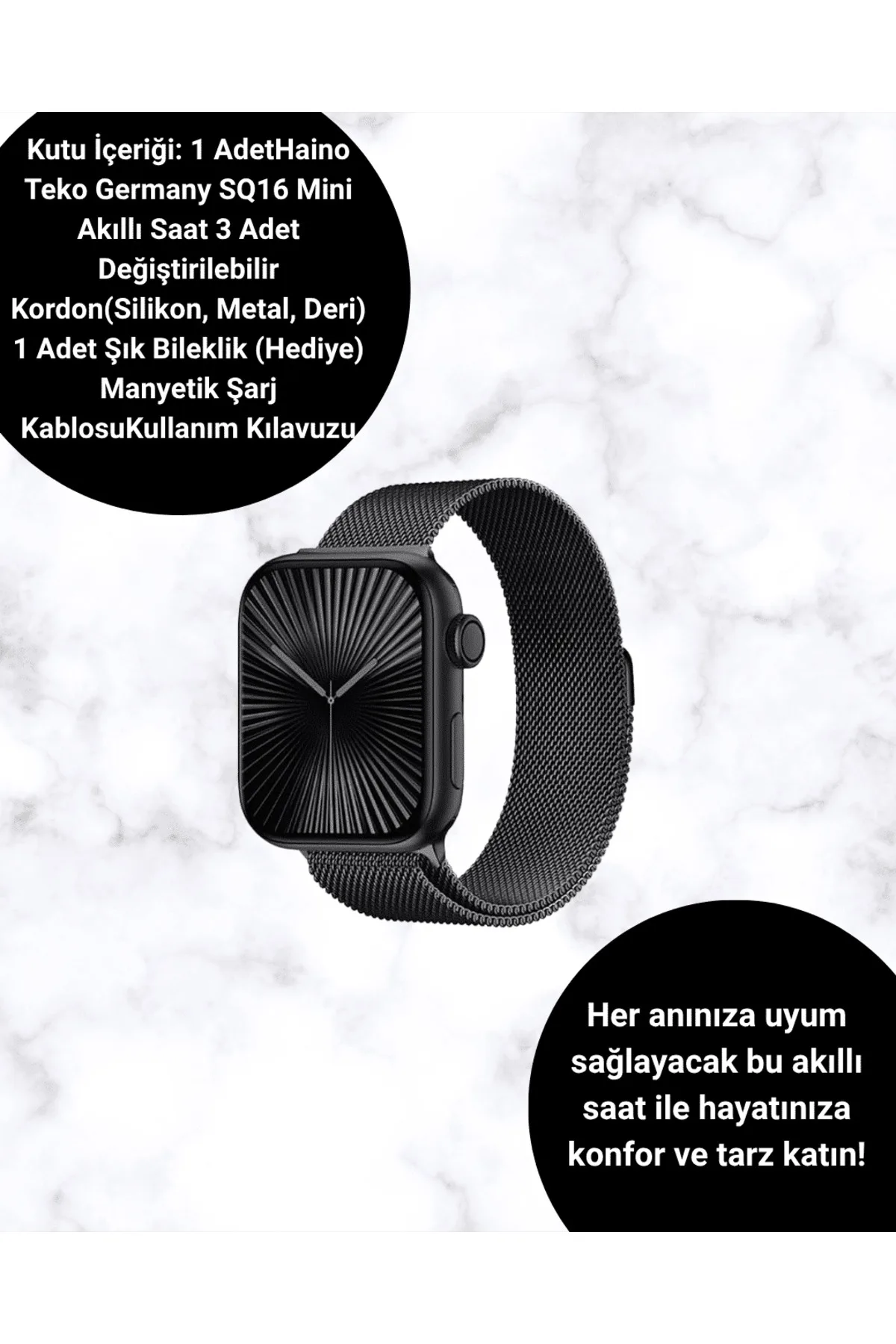 Mini Series 10 Akıllı Saat | 3 Kordon + Bileklik Hediyeli, Tüm Telefonlarla Uyumlu