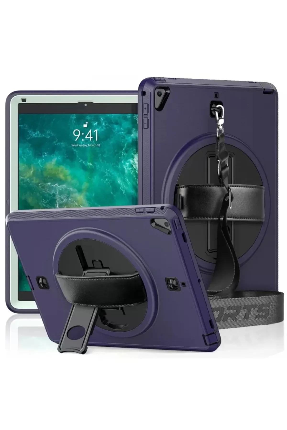 Newface Apple iPad 5 Air 9.7 Kılıf Strap-C Otterbox Tablet Kapak - Lacivert