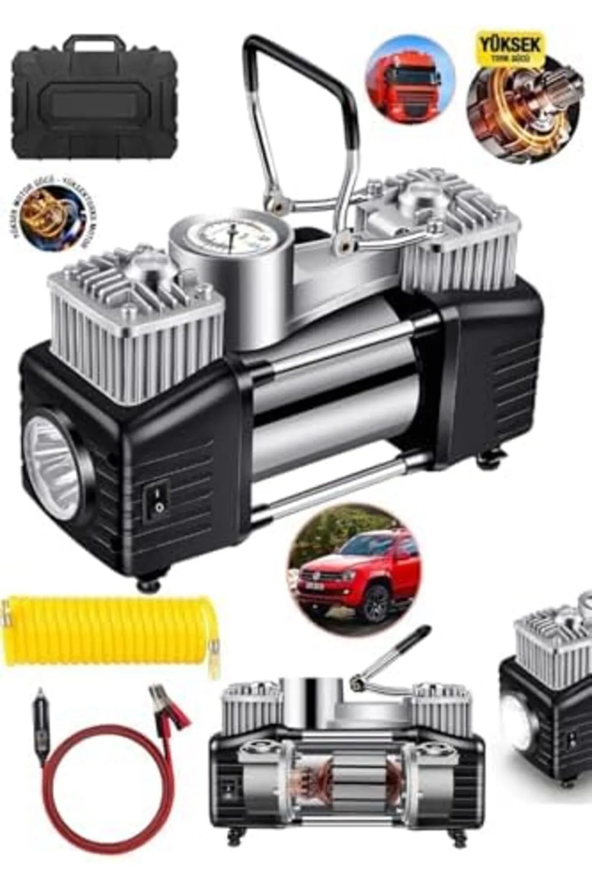 shoplet STORE Profesyonel Çift Pistonlu 12V 150 Psi Dakikada 85Lt Araç Araba Lastik Bot Şişirme Komp