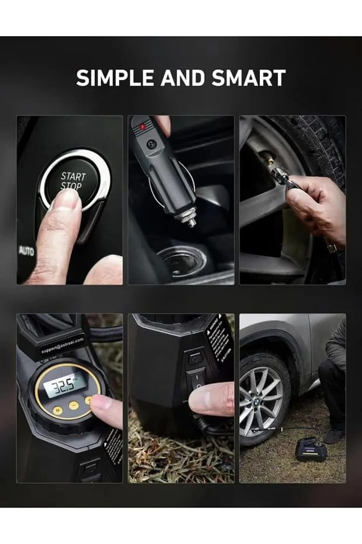 zkra shop Araç Çakmaklık Uyumlu Dijital Göstergeli Auhma Led Işıklı Taşınabilir Araç Lastik Şişirme