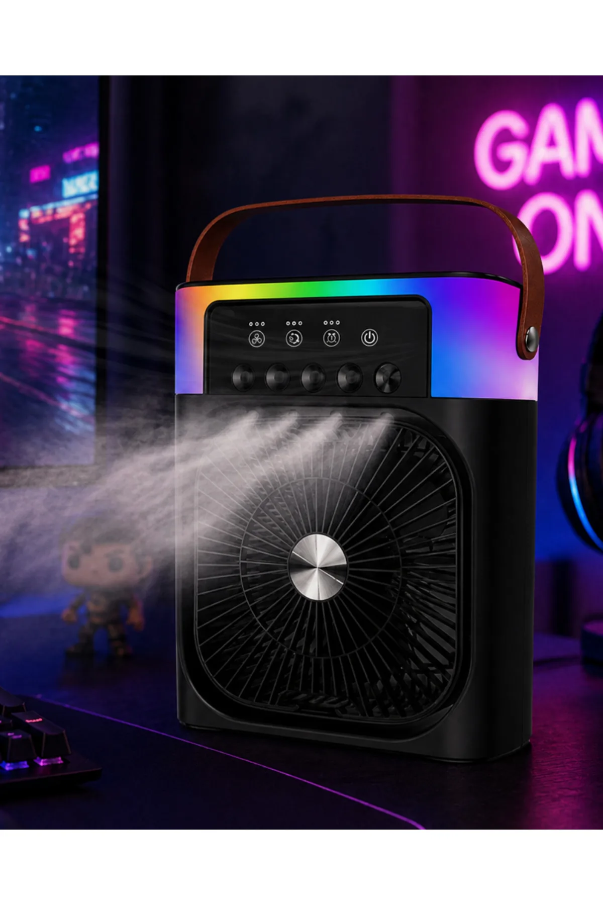 Taşınabilir Mini Klima Nemlendirici Fan RGB Led Aydınlatmalı USB Fan
