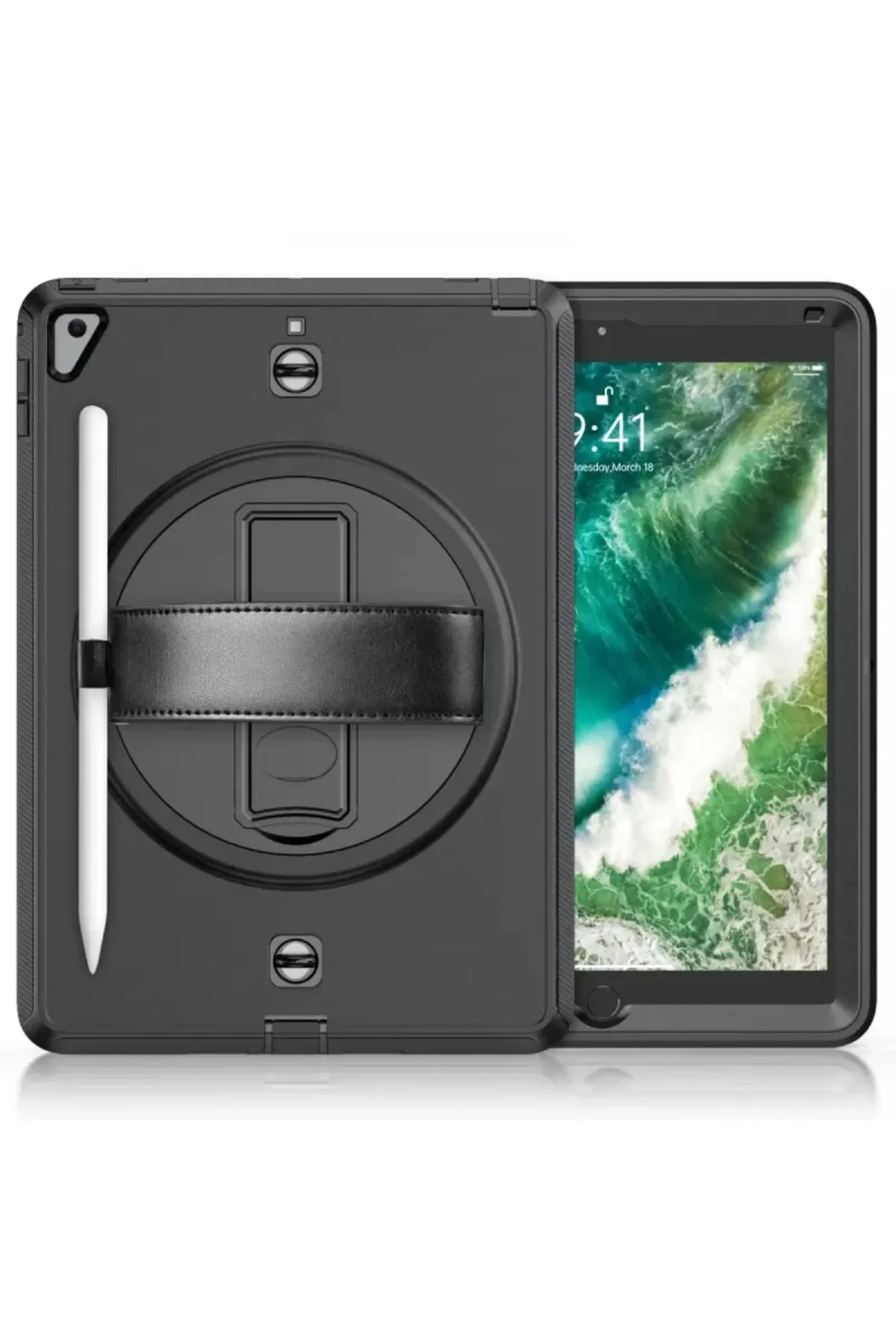 Newface Apple iPad 5 Air 9.7 Kılıf Strap-C Otterbox Tablet Kapak - Siyah