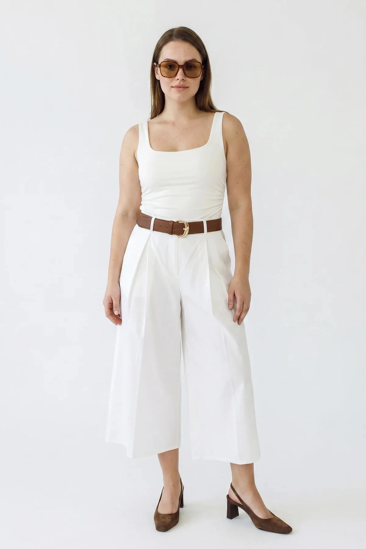 Kadın Yüksek Bel Pile Detaylı Geniş Paça Culotte Kırmızı Pantolon