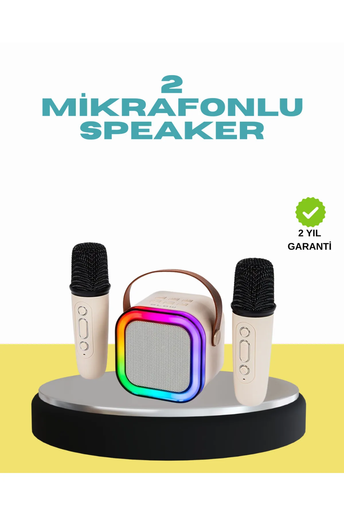 LED Işıklı Taşınabilir Karaoke Hoparlör – USB &amp; AUX Girişli