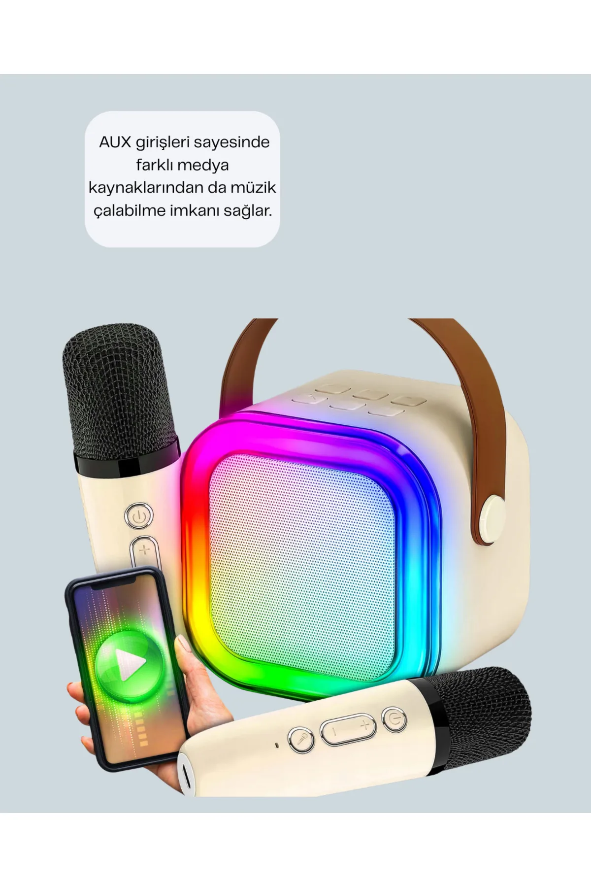 LED Işıklı Taşınabilir Karaoke Hoparlör – USB &amp; AUX Girişli