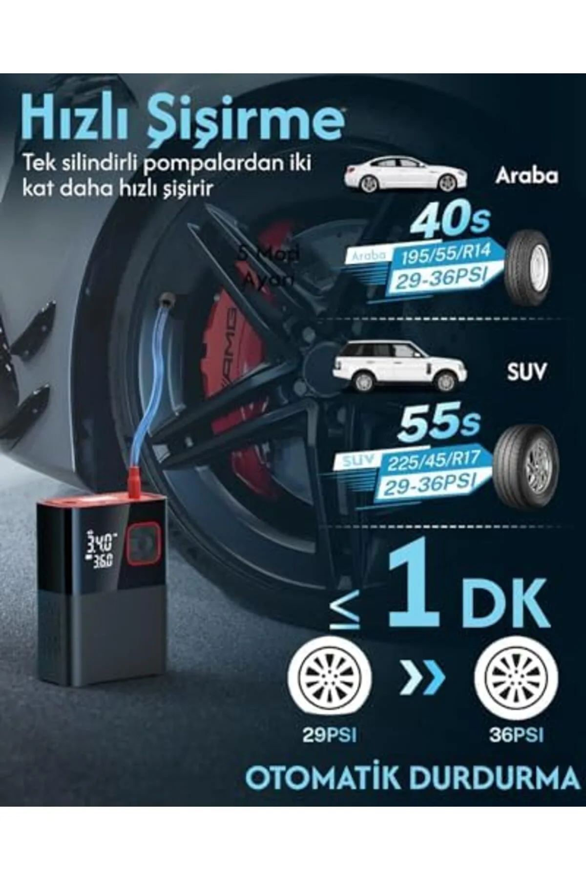 zkra shop 6000mAh Led Işıklı Çantalı Powerbank Özellikli Şarjlı Ve Kablolu DC12V Araç Motor Bisiklet
