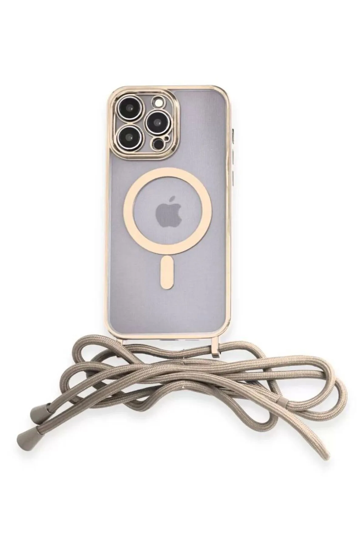 Newface Apple iPhone 12 Pro Max Kılıf Divo Lazer Askılı Magsafe Kapak - Gold