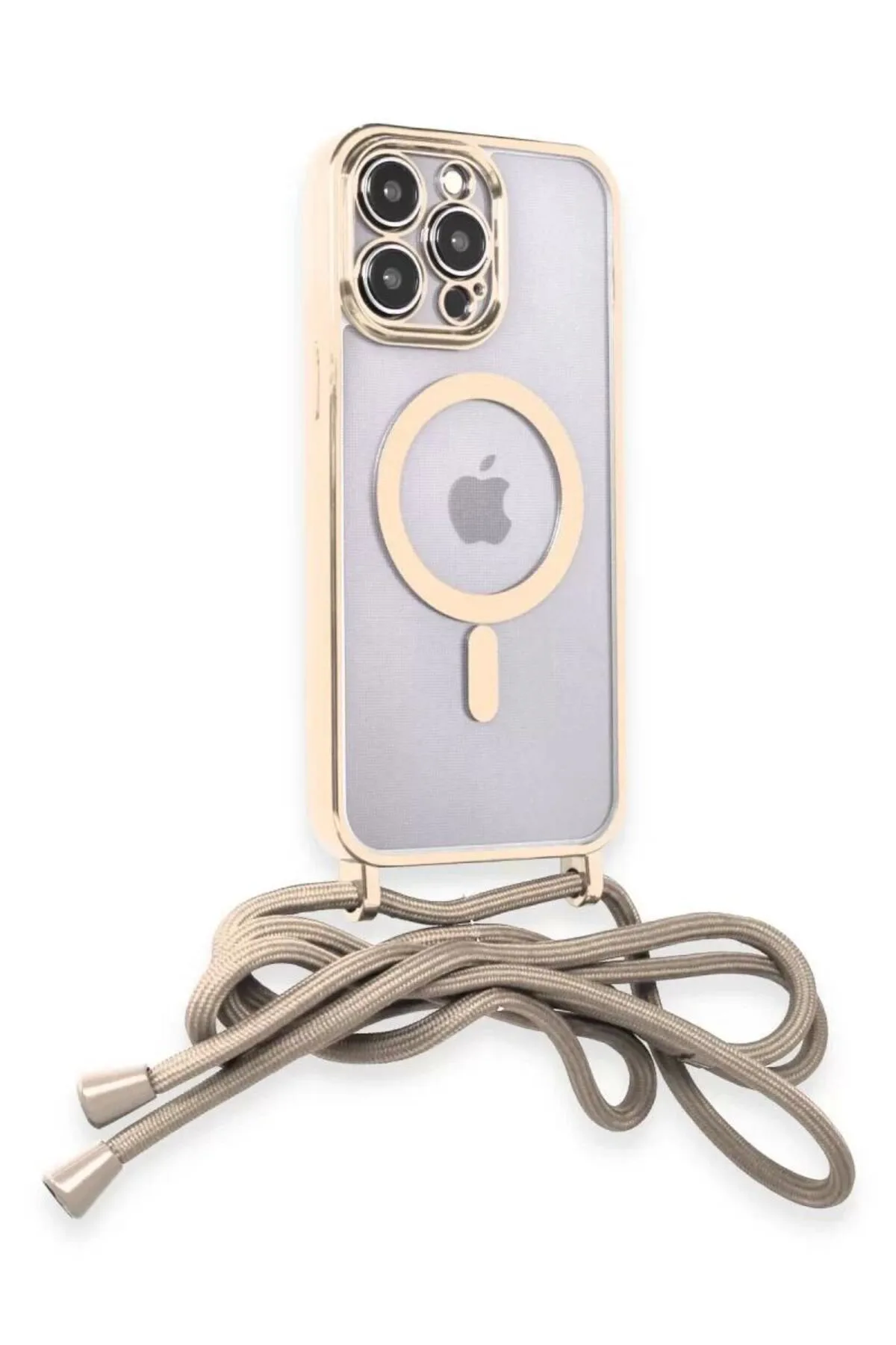 Newface Apple iPhone 12 Pro Max Kılıf Divo Lazer Askılı Magsafe Kapak - Gold
