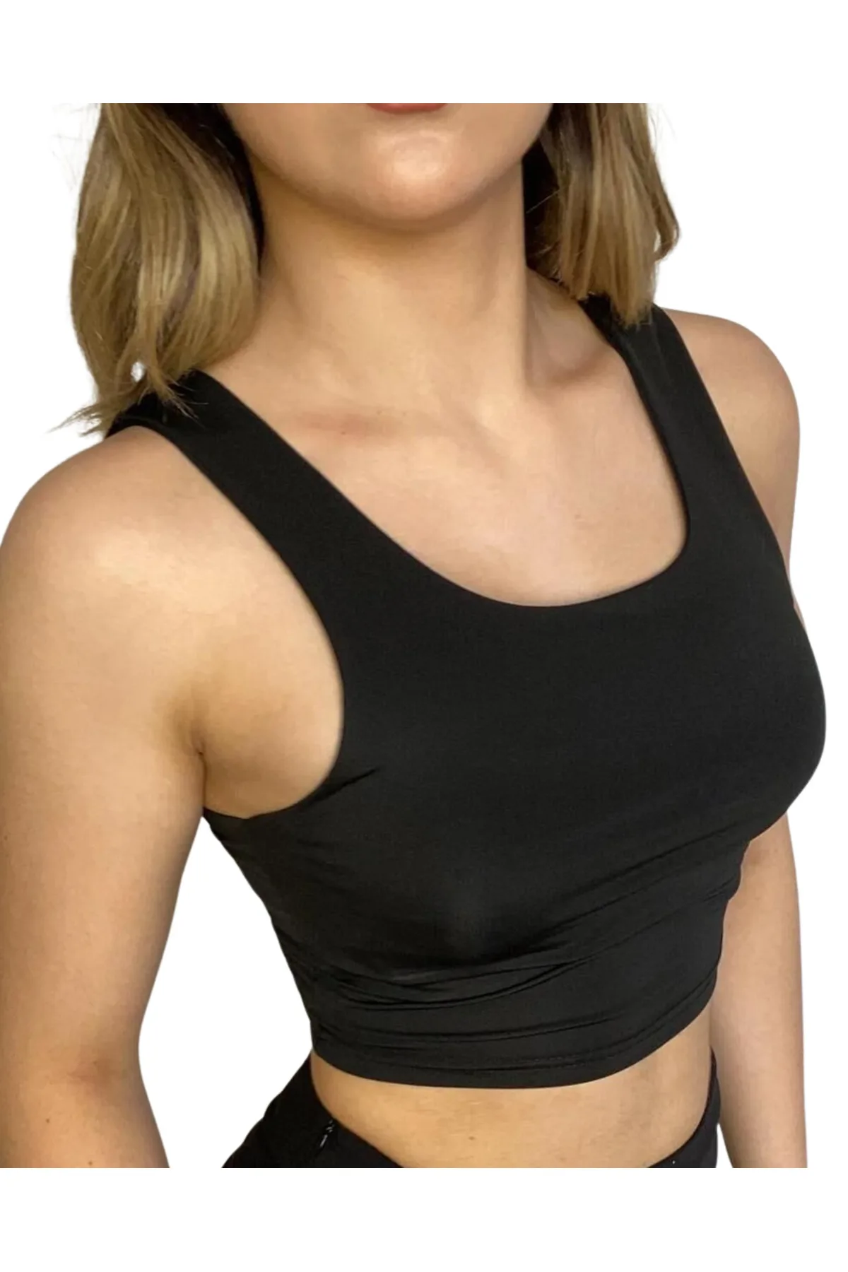 Askılı Crop Bluz-SİYAH