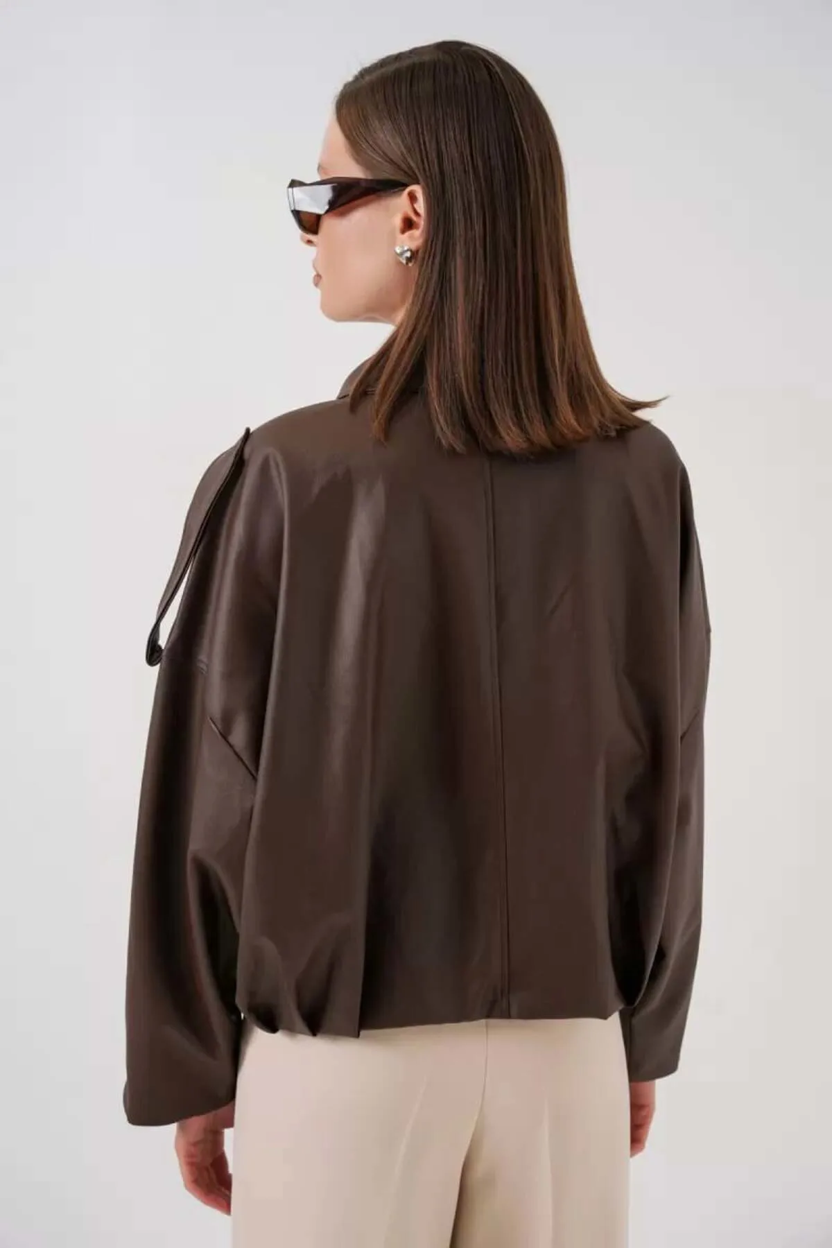 Kadın Klasik Yaka Oversize Kiremit Ceket