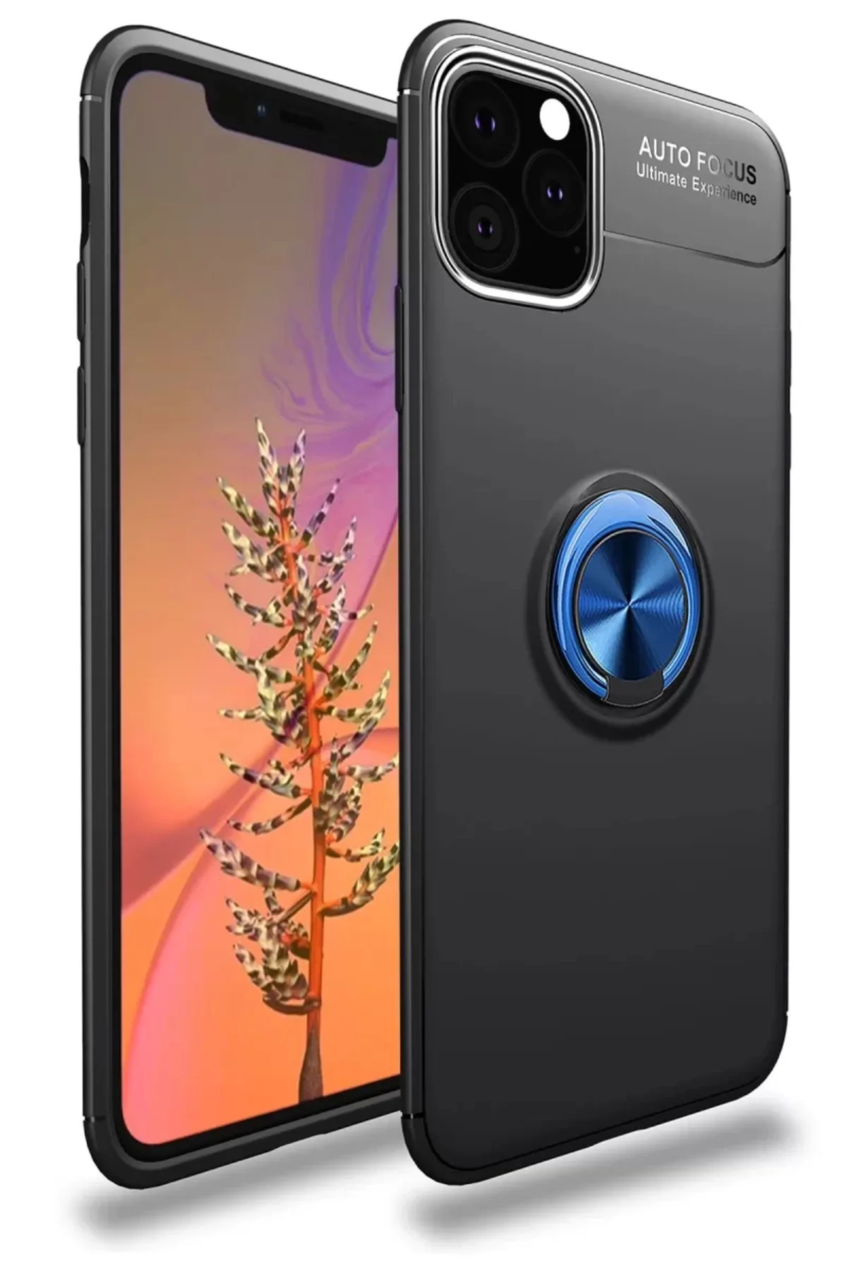 Newface iPhone 11 Pro Kılıf Range Yüzüklü Silikon - Siyah-Mavi