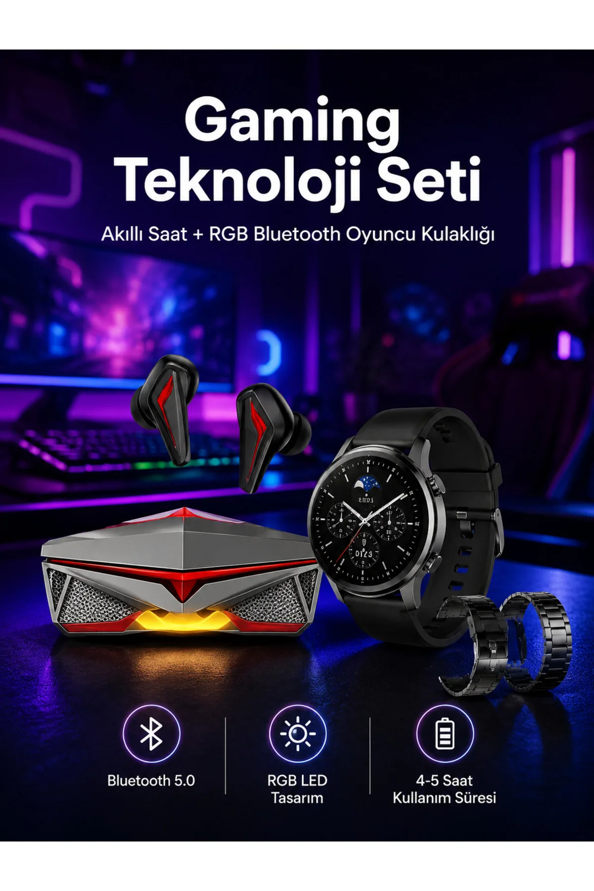 ANC Özellikli Bluetooth Kulaklık ve Amoled Ekran Akıllı Saat Uyku ve Sağlık Takibi Nabız Ölçer