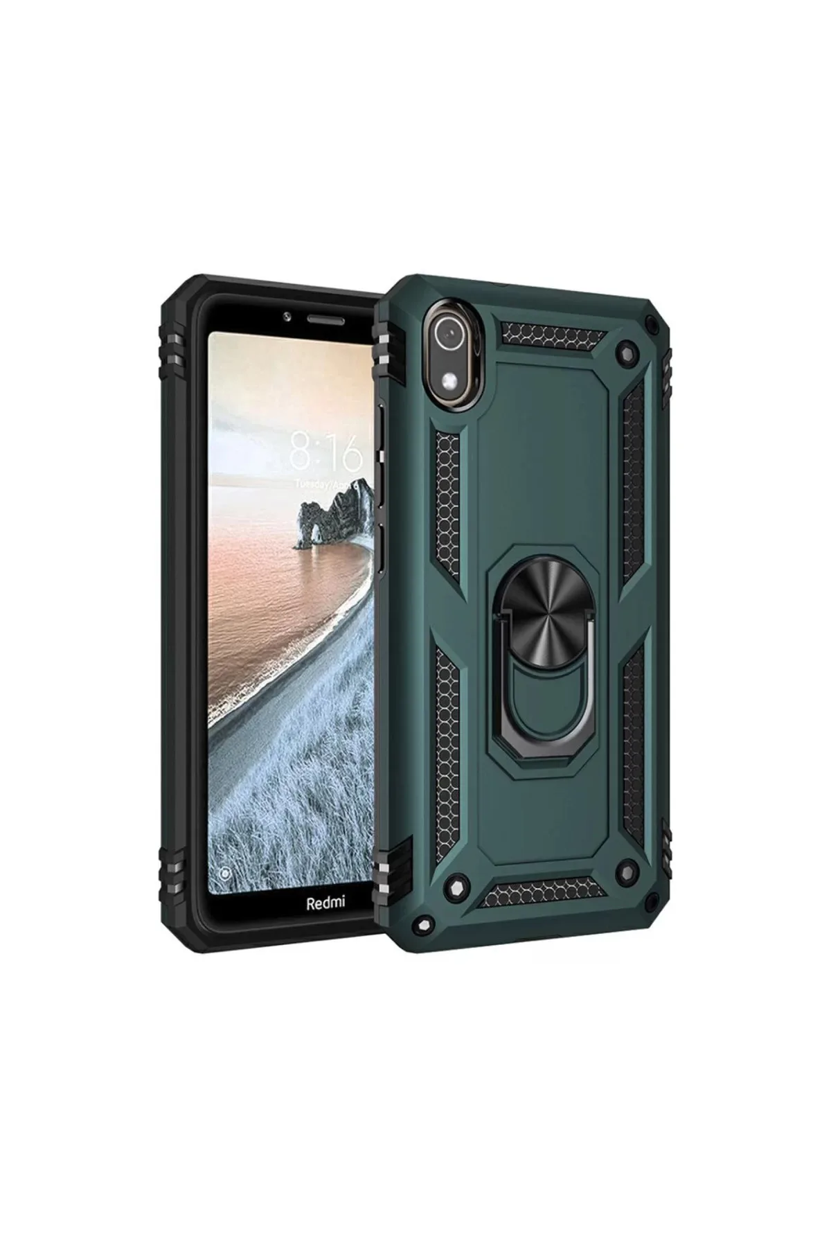 Newface Xiaomi Redmi 7A Kılıf Sofya Yüzüklü Silikon Kapak - Yeşil